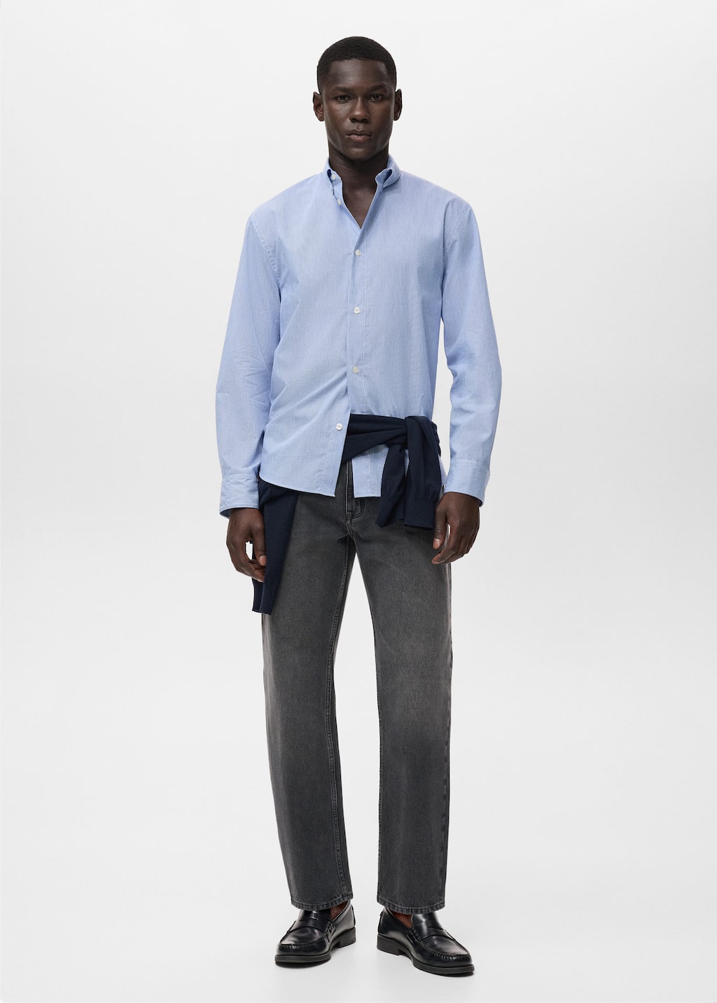 Mango Man Regular Fit Striped Cotton Shirt Sky Blue