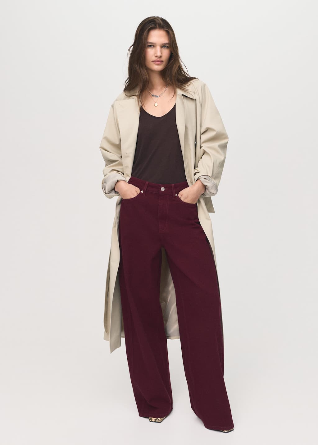 Mango High-waisted Barrel Jeans Wine In Burgundy