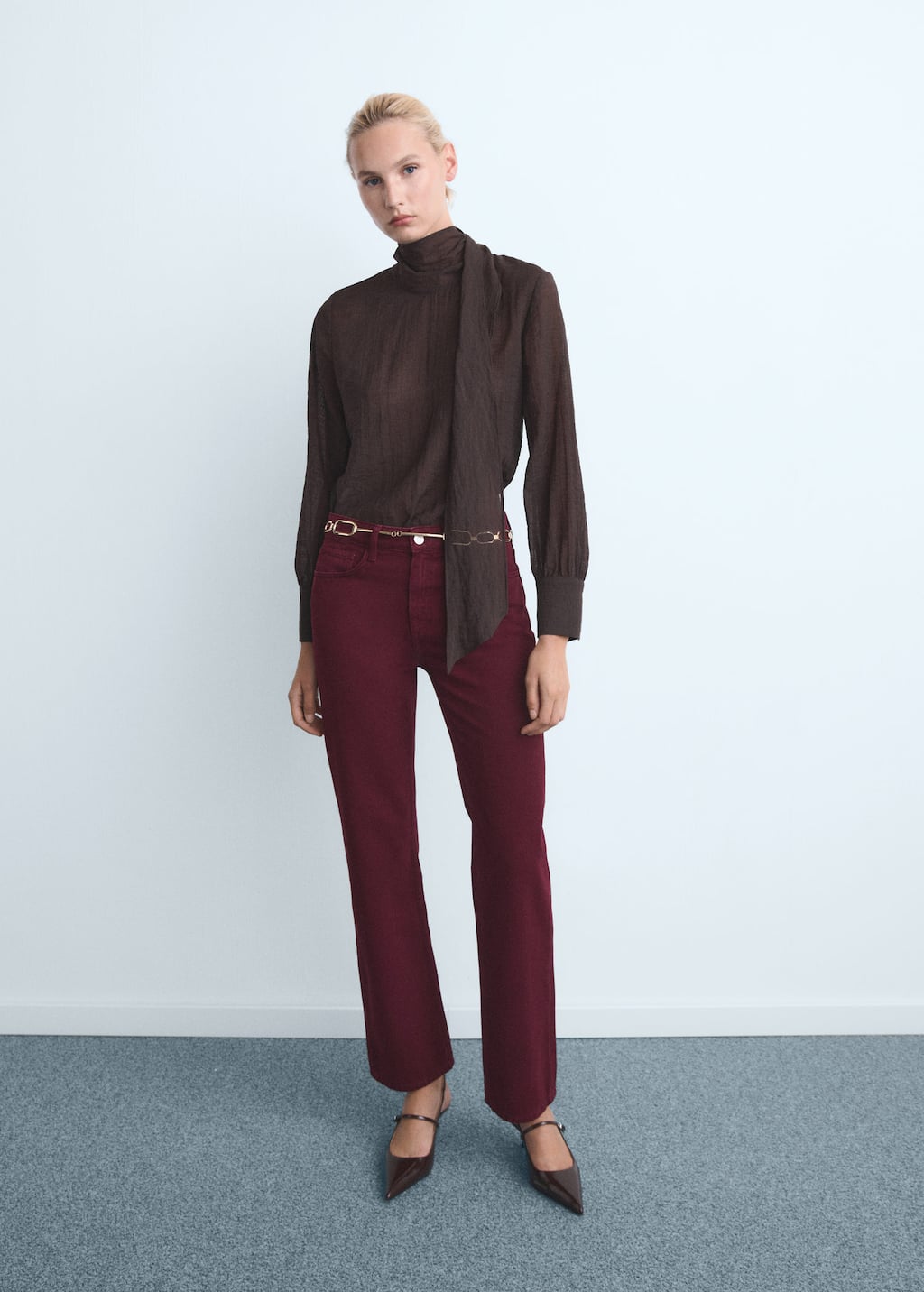 Mango Matilda High-rise Straight Jeans Wine In Burgundy