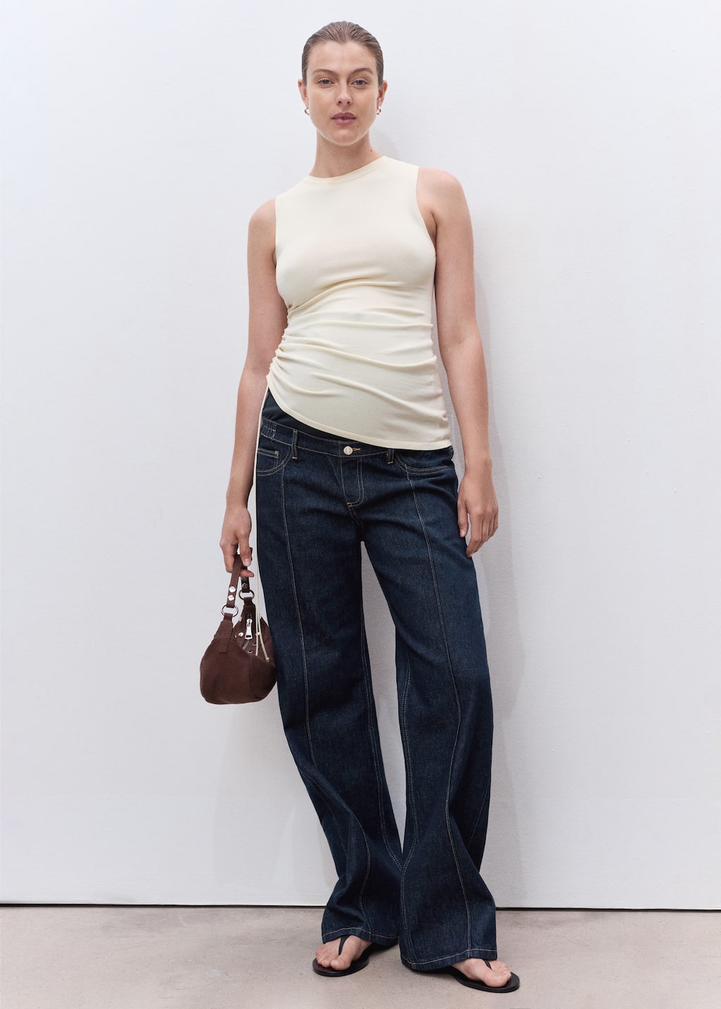 Mango Straight-leg Maternity Jeans With Stitching Detail Open Blue In Blue