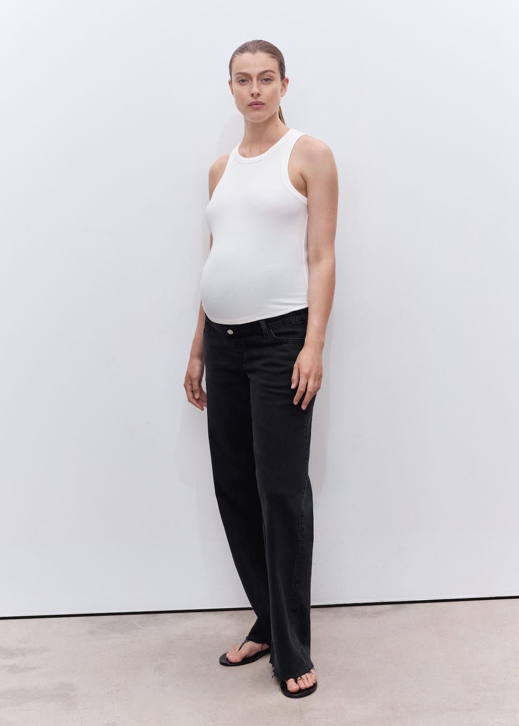 Mango Wide-leg Maternity Jeans Black Denim In White