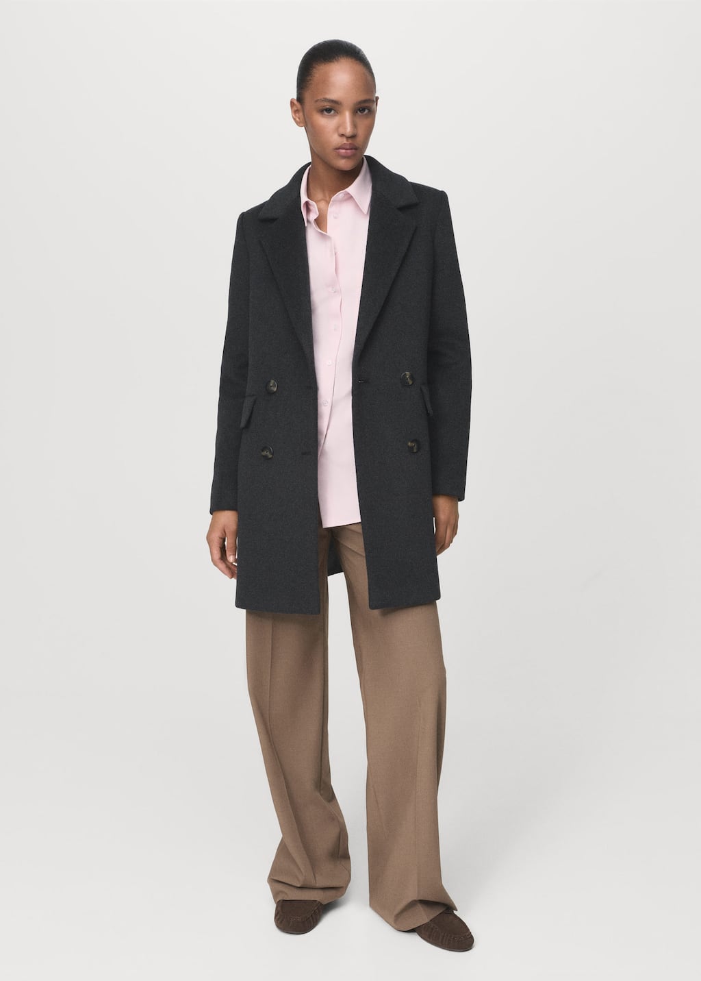 Mango Double-breasted Wool Coat Grey In Gray