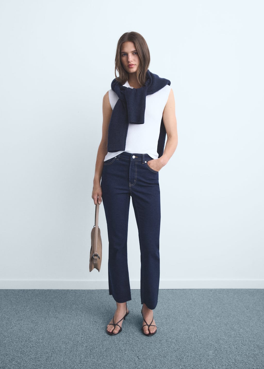Mango Sienna Flared Cropped Jeans Open Blue