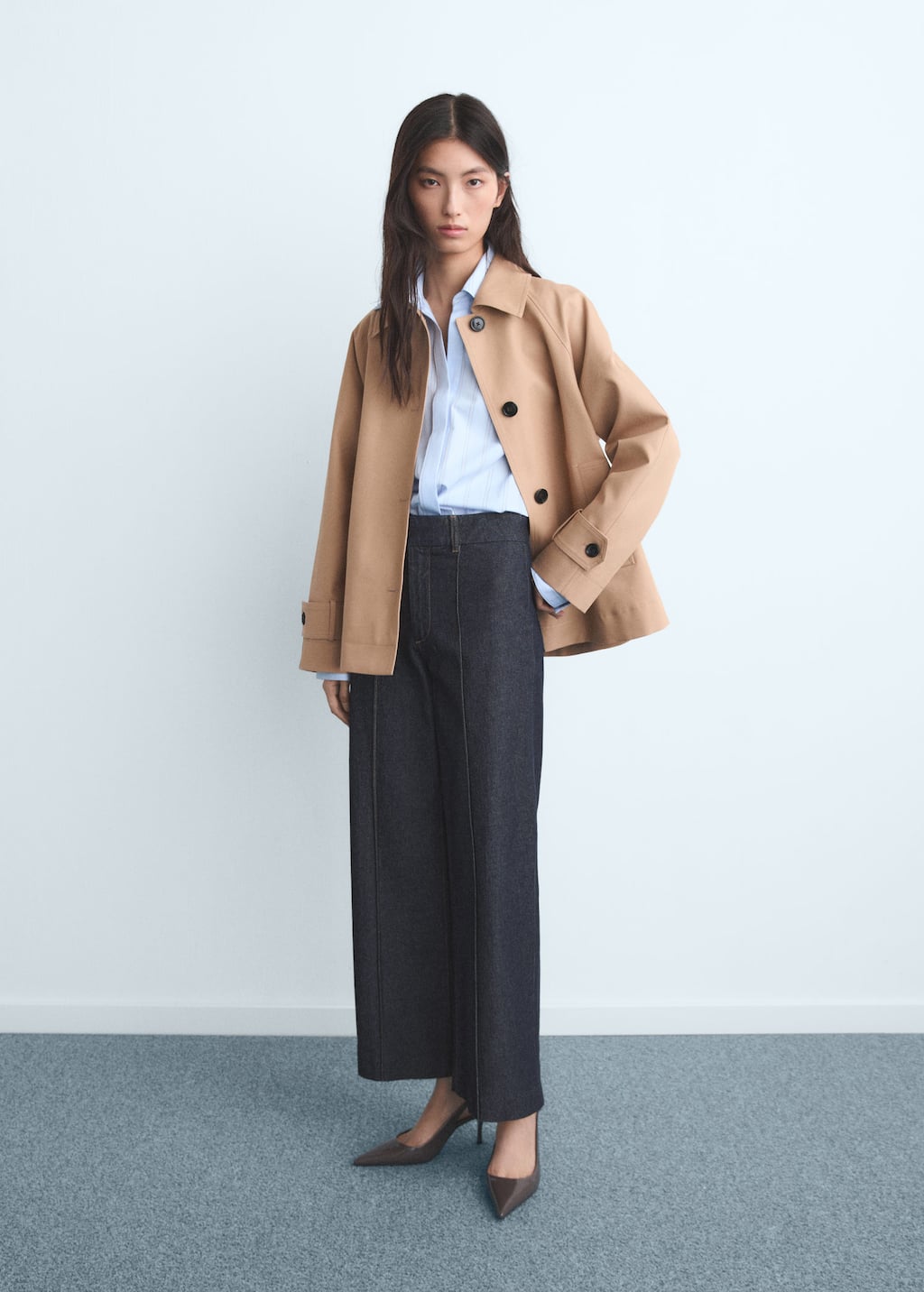 Mango High-waisted Culotte Jeans With Stitching Open Blue In Blue