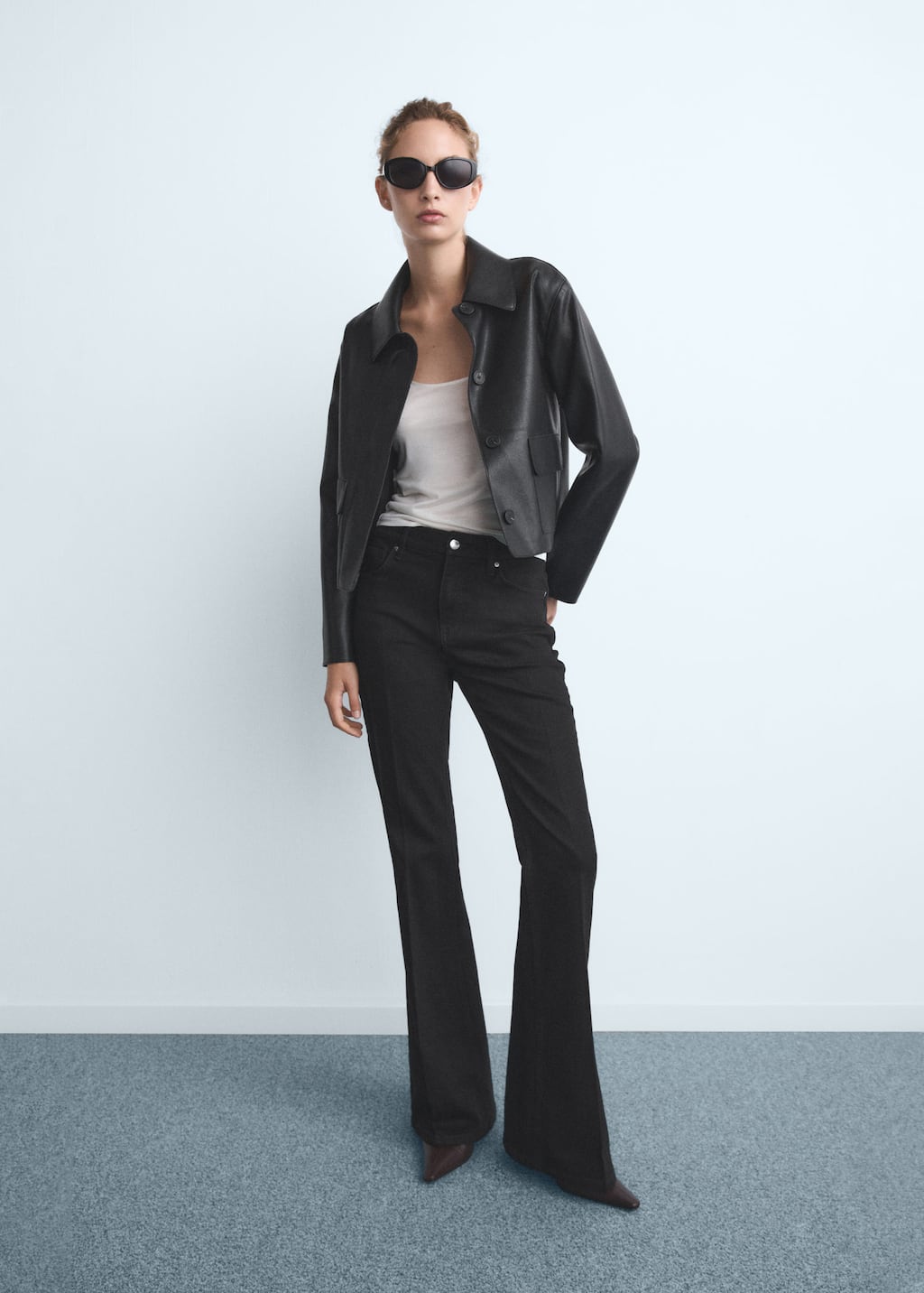 Mango Violet Flared High-rise Jeans Black Denim