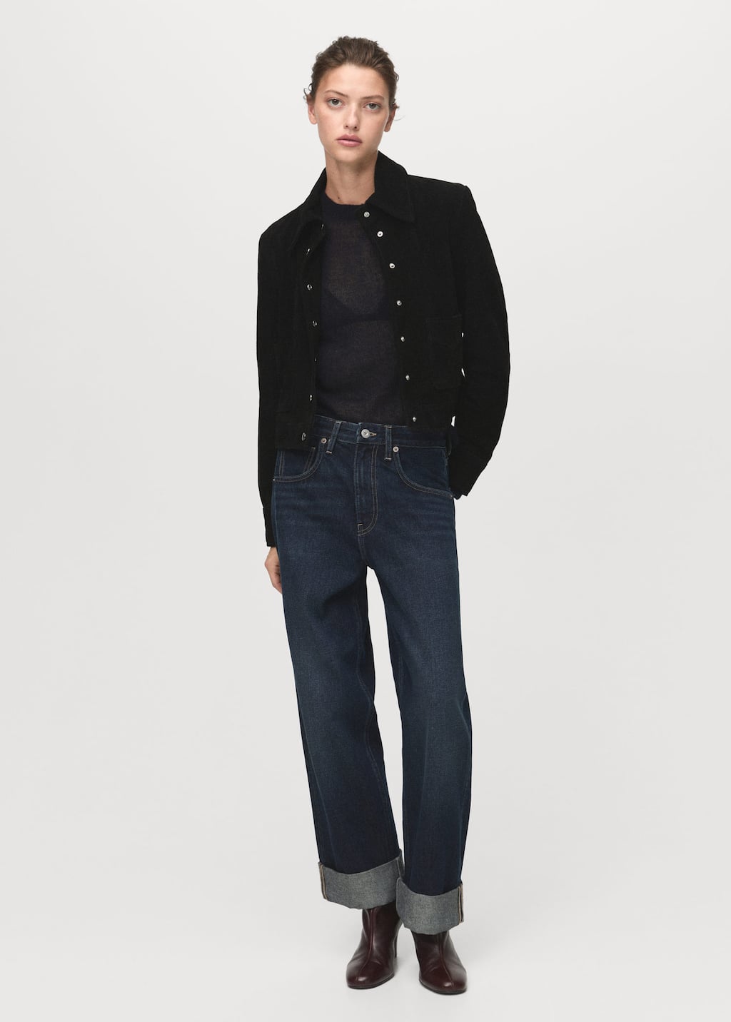 Mango Wide-leg Jeans With Turn-up Hem Open Blue In Blue