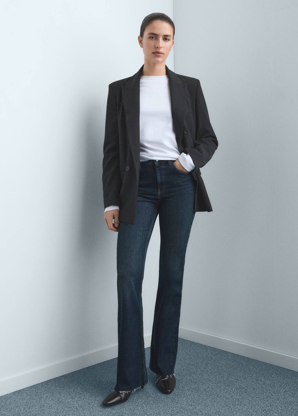 Mango Fiona Flared Mid-rise Jeans Dark Blue In Blue