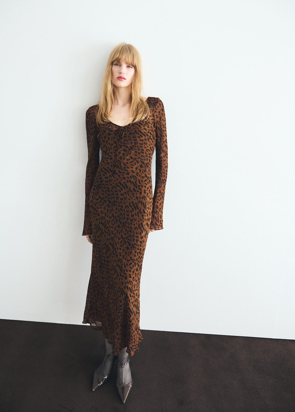 Mango Long Sleeve Leopard Dress In Animal Print