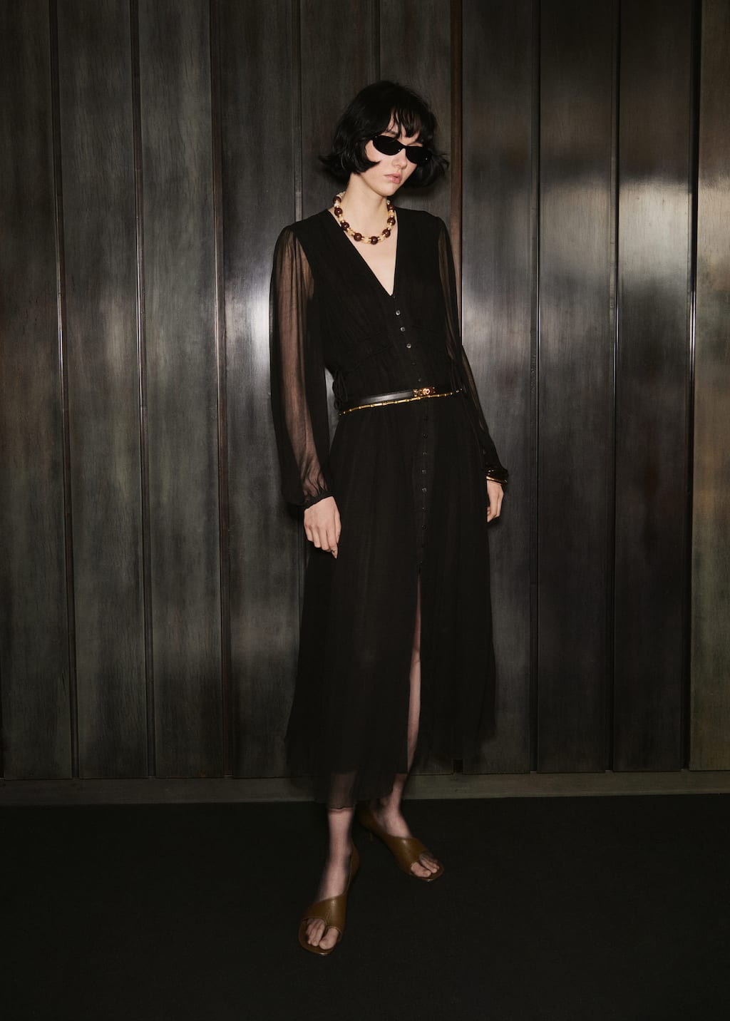 Mango Puff-sleeved Chiffon Dress Black In Black