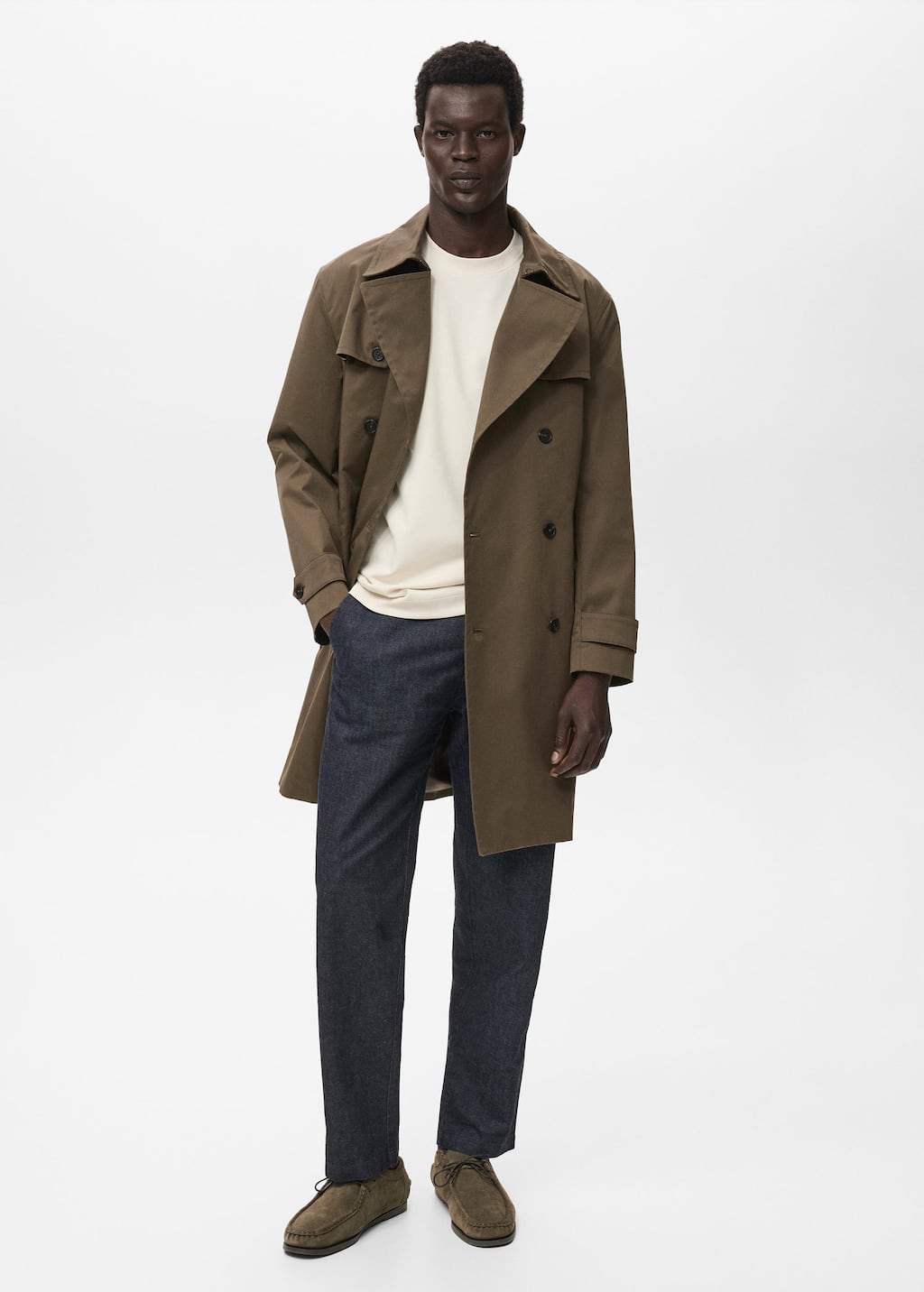 Mango Man Water-repellent Belted Trench Coat In Green