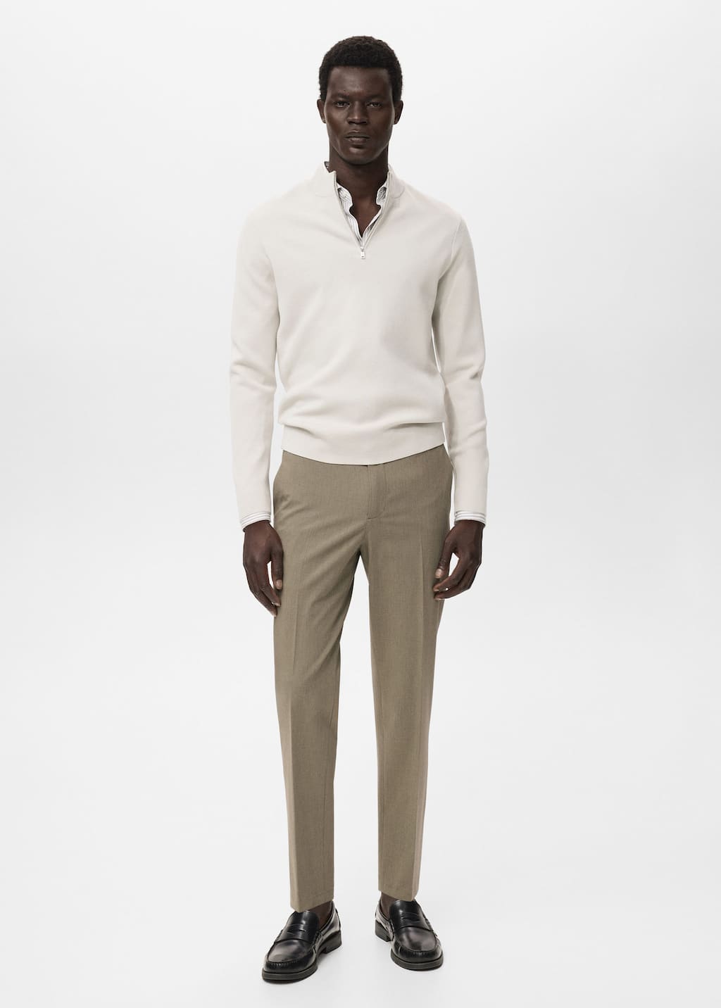 Mango Man Knitted Sweater With Perkins Neck Light/pastel Grey In White