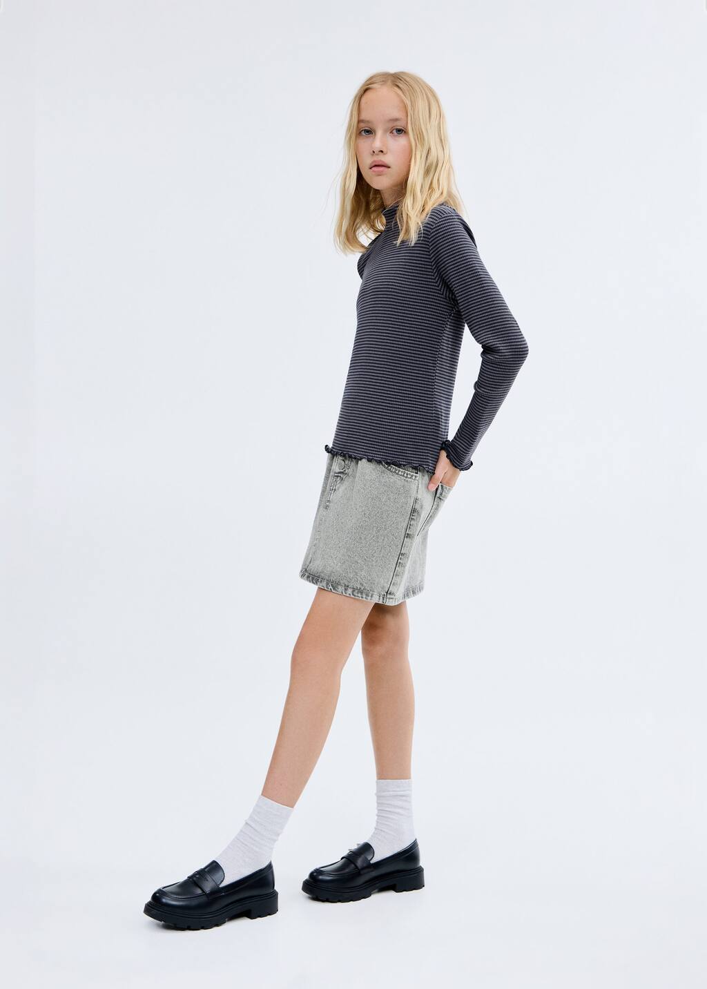 Mango Scalloped Hem Striped T-shirt Navy In Blue