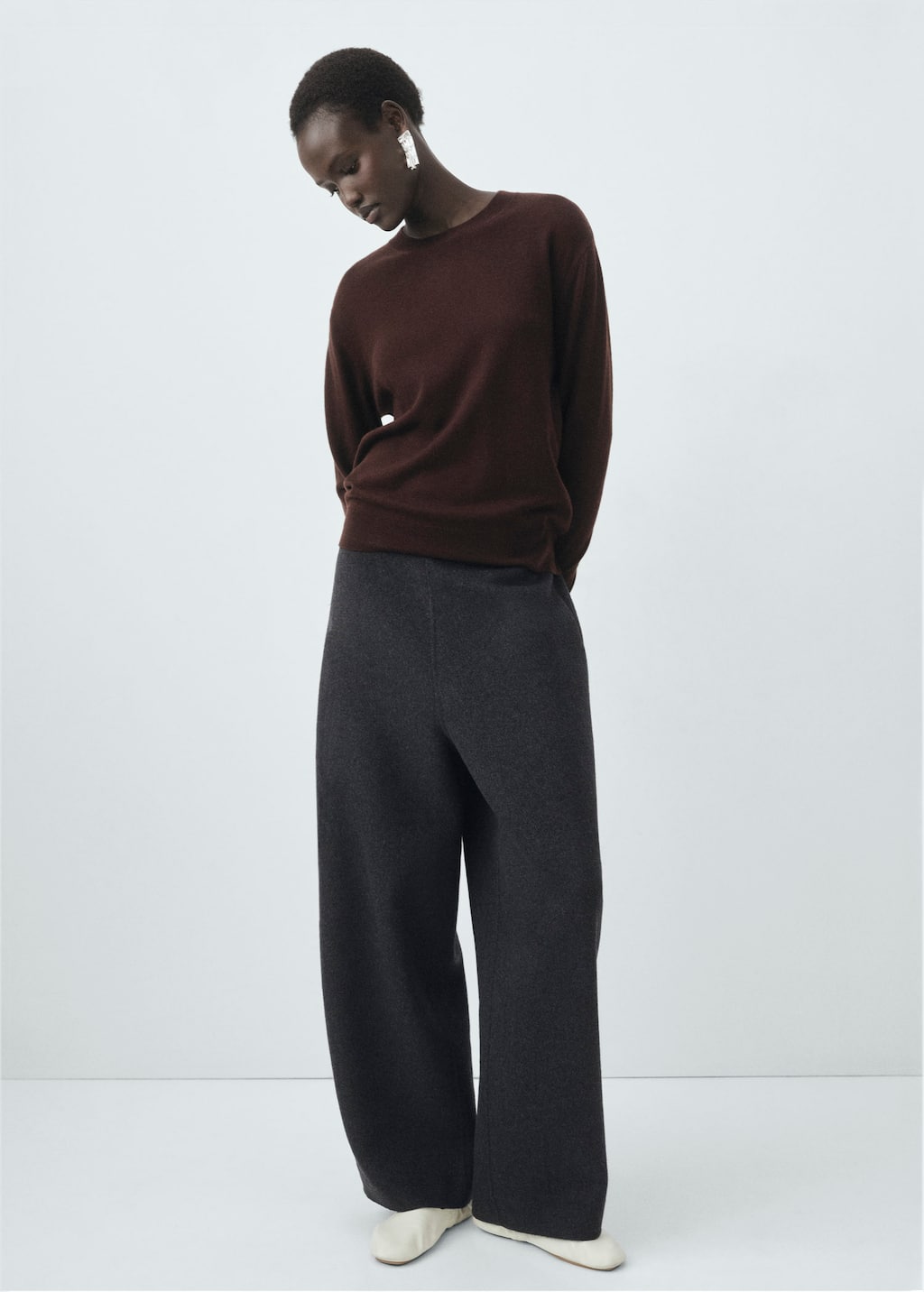 Mango 100% Wool Fine-knit Sweater Chocolate In Brown