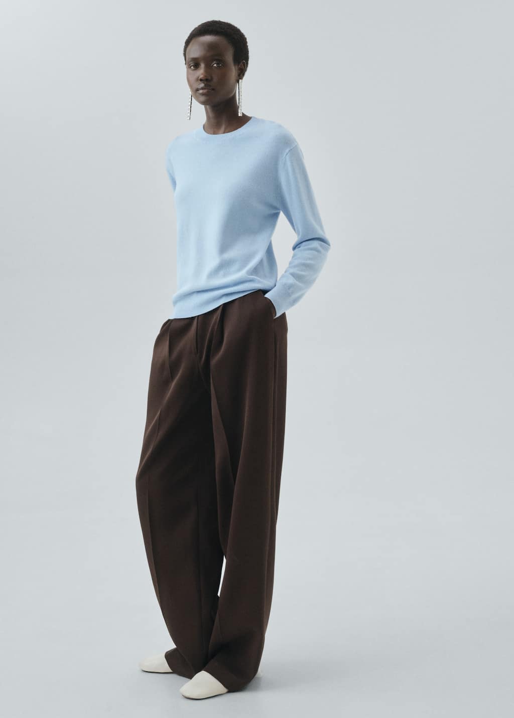 Mango 100% Wool Fine-knit Sweater Sky Blue
