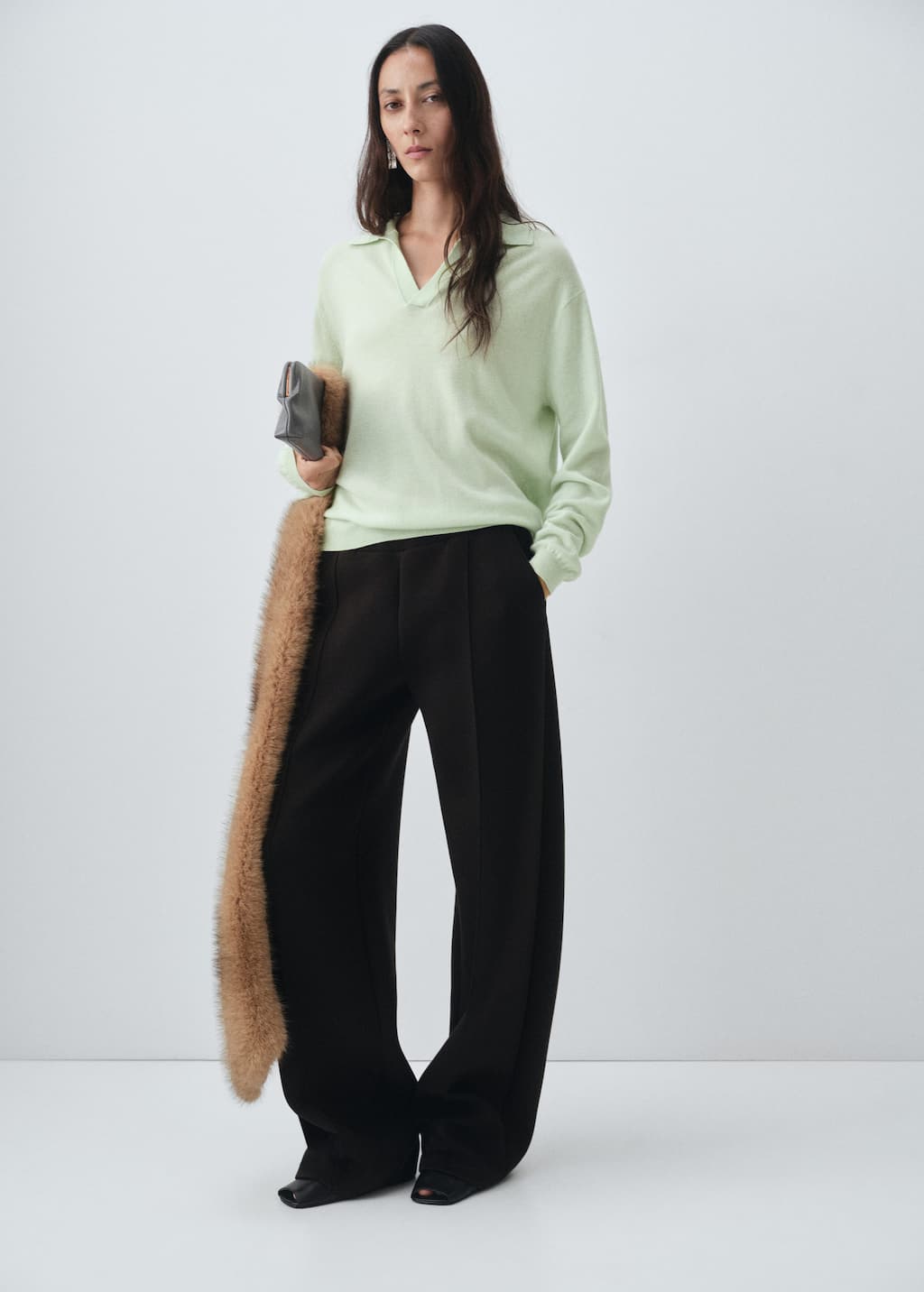 Mango 100% Wool Polo-neck Sweater Aqua Green