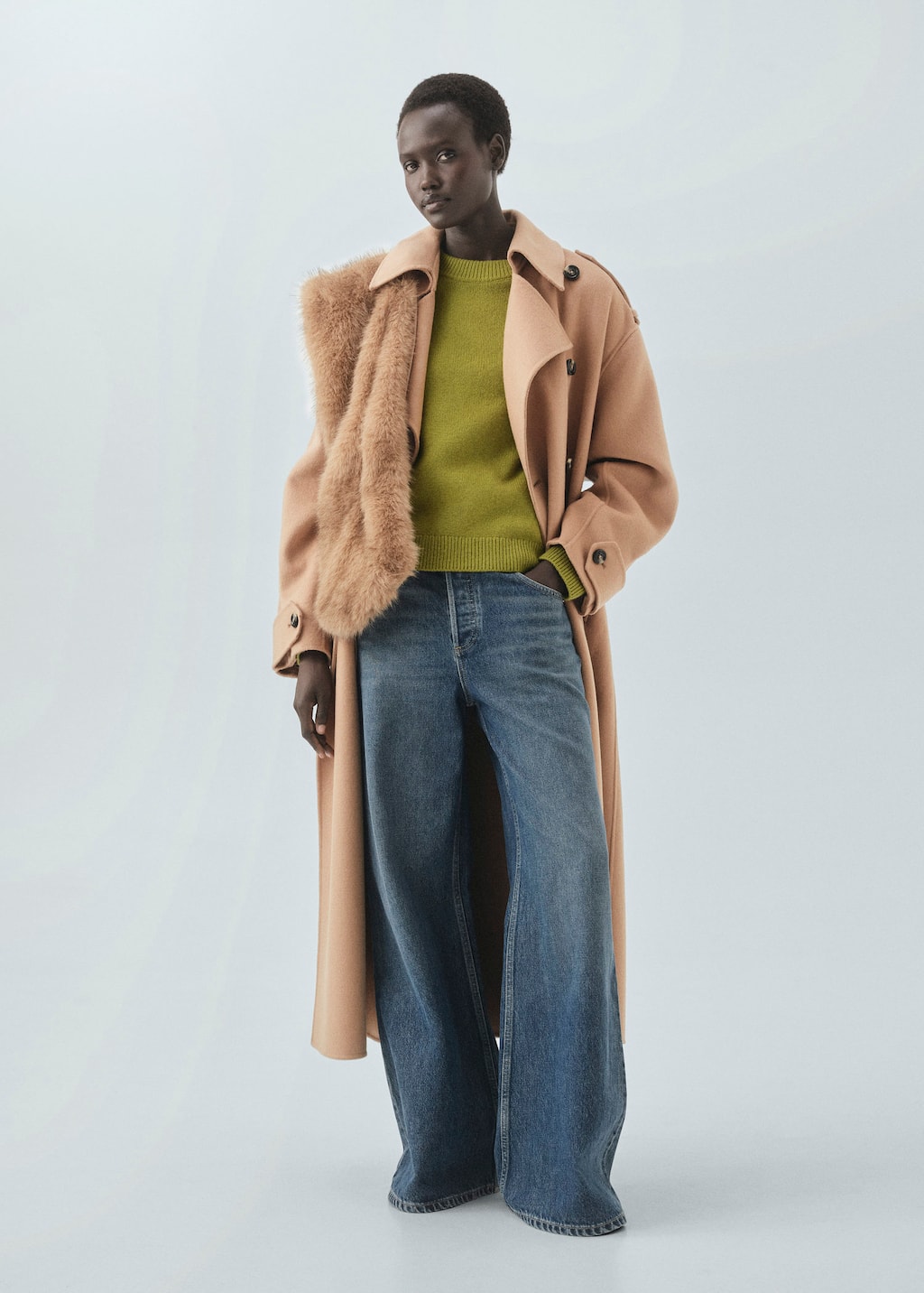 Mango Chunky-knit Wool Sweater Green In Brown