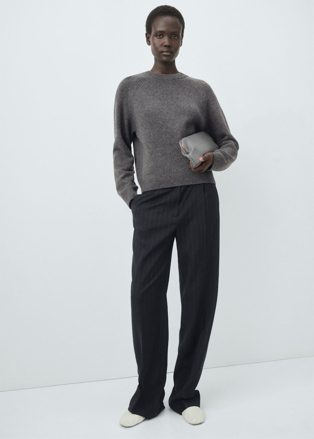 Mango Chunky-knit Wool Sweater Medium Heather Grey In Gray