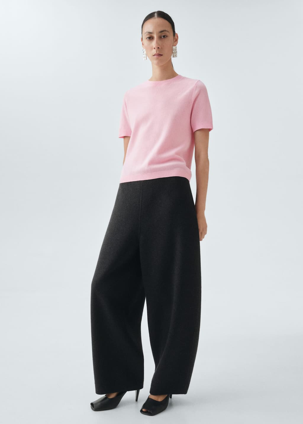 Mango Short-sleeved Wool Sweater Pink