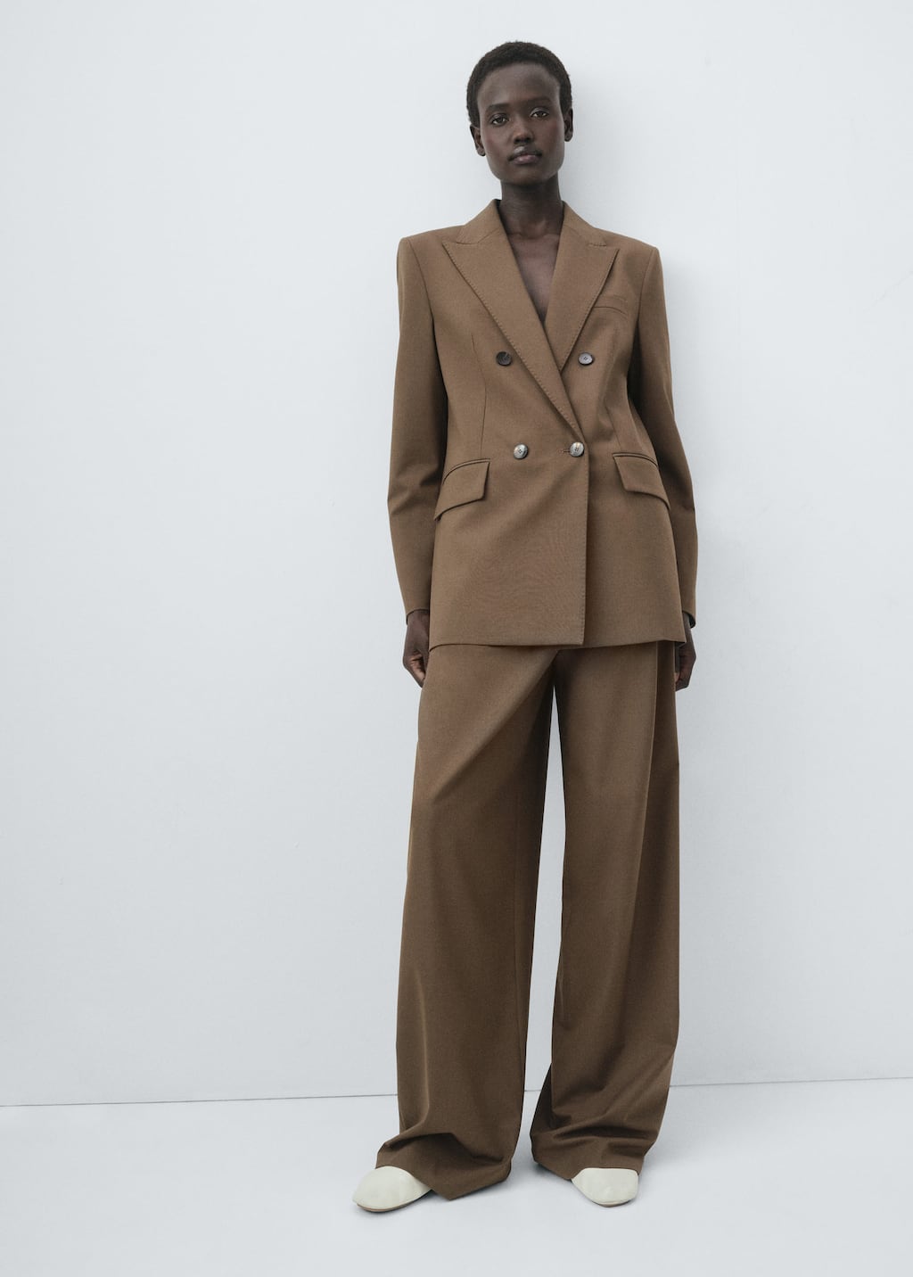 Mango Double-breasted Suit Jacket Medium Brown
