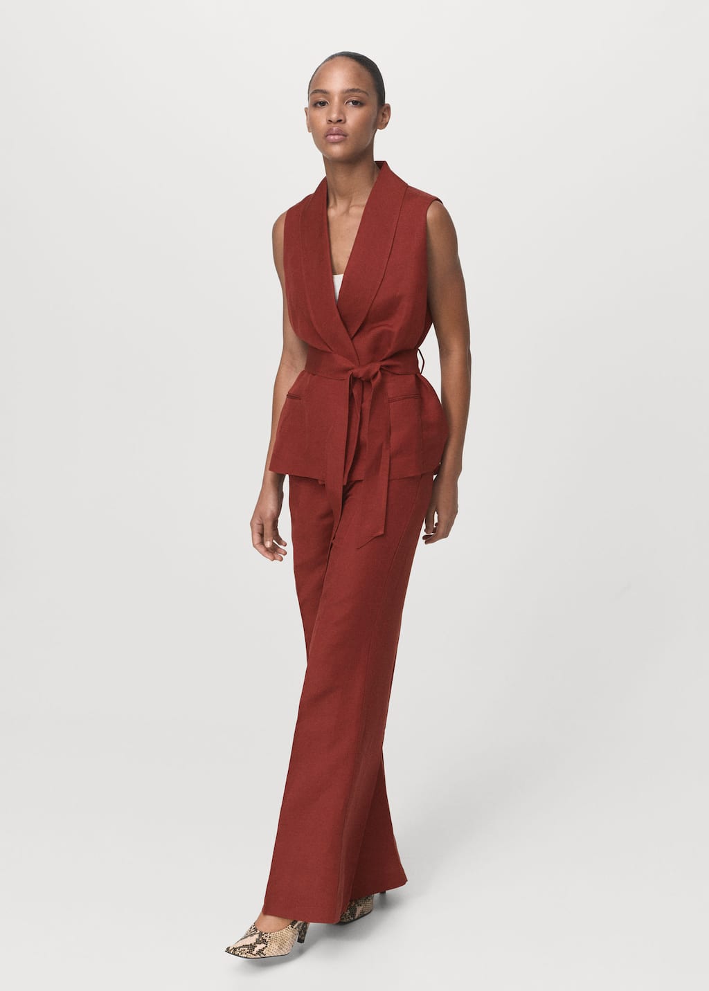 Mango Straight-fit Linen Suit Trousers Copper In Brown