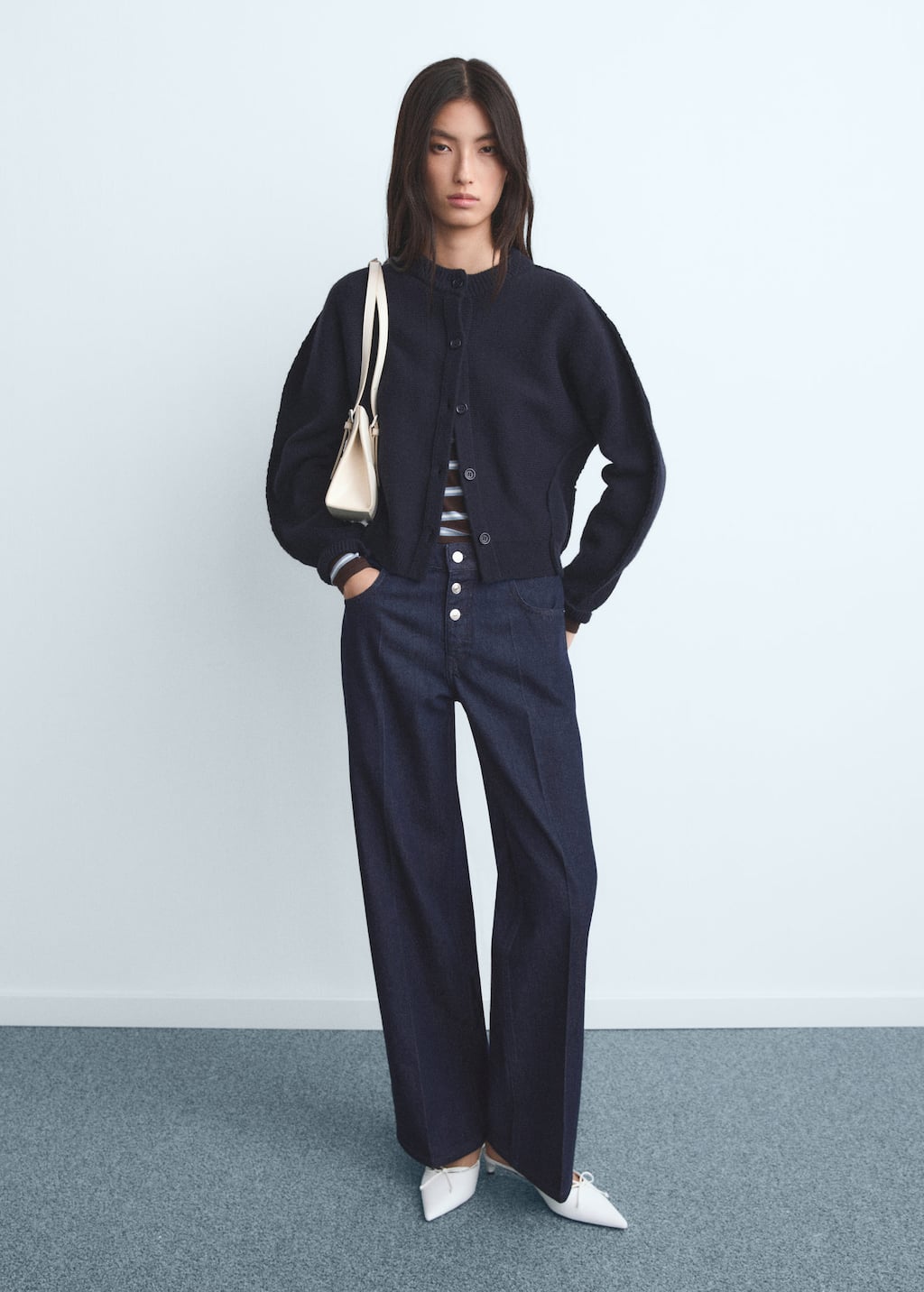Mango Low-rise Straight-leg Jeans With Buttons Open Blue In Blue