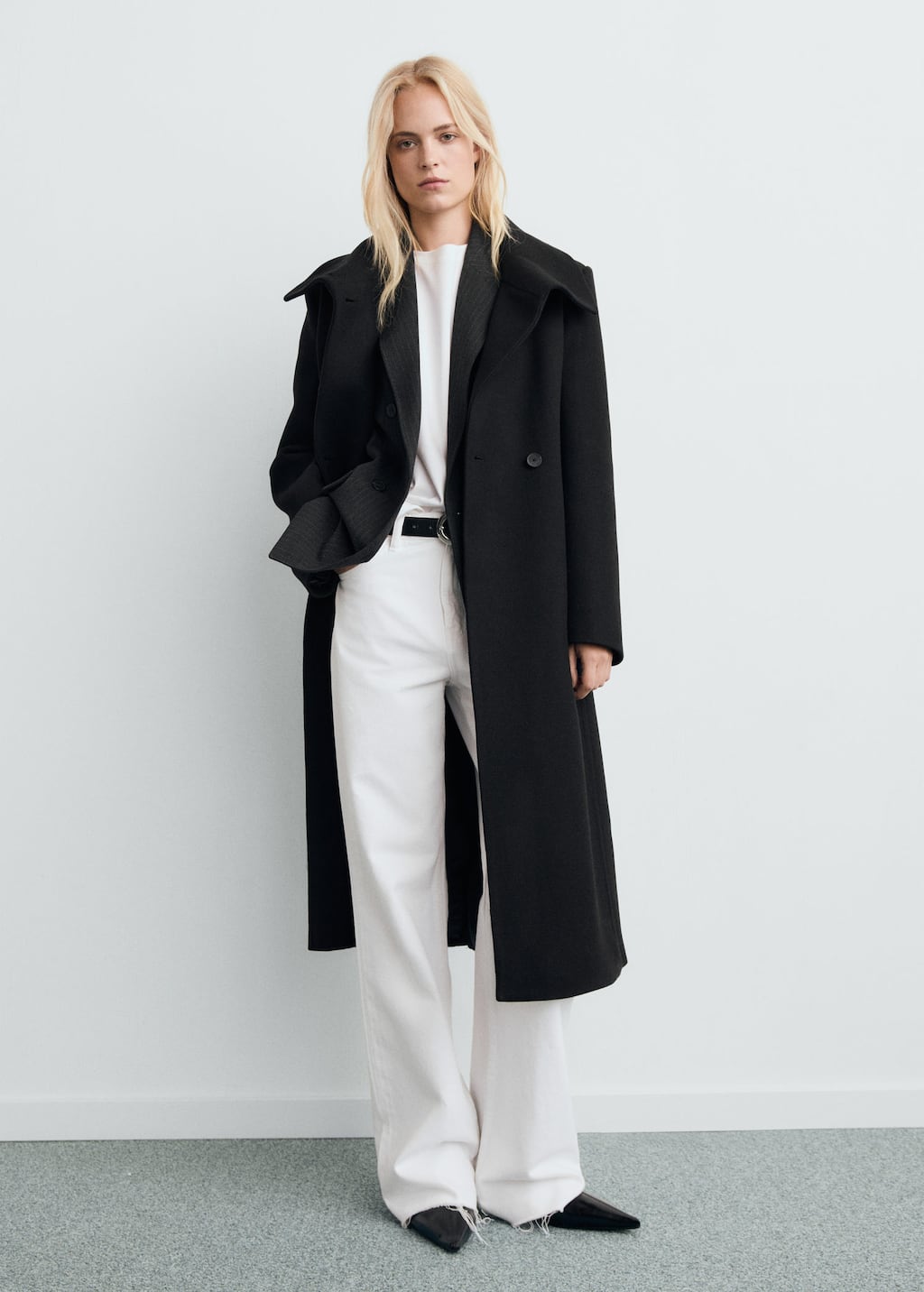 Mango Manteco Wool Coat With Belt Black