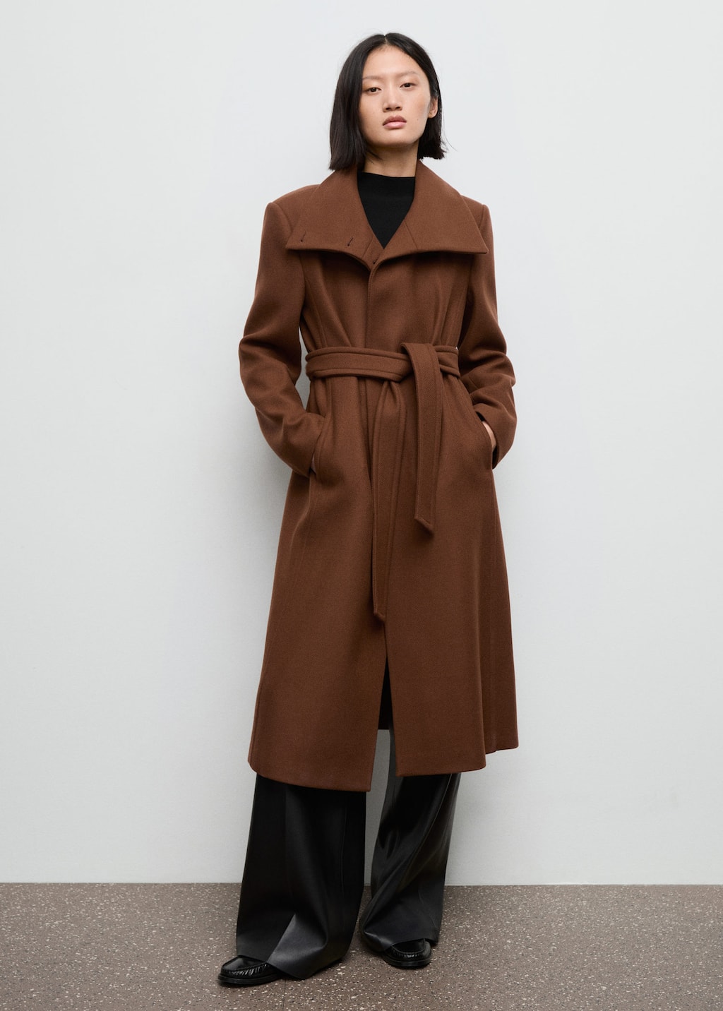 Mango Manteco Wool Coat With Belt Medium Brown
