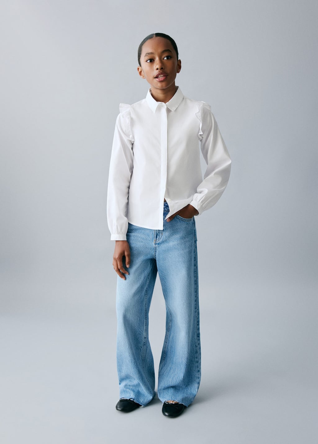 Mango Wideleg Low Frayed Hem Jeans Medium Blue