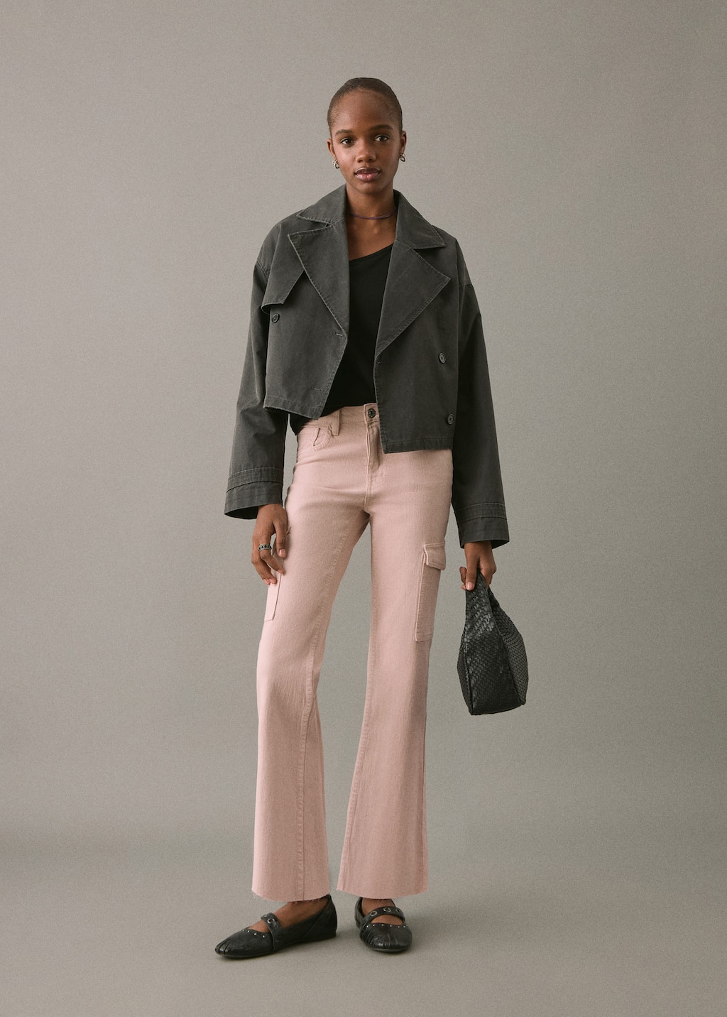 Mango Teen Flared Cargo Jeans Pastel Pink