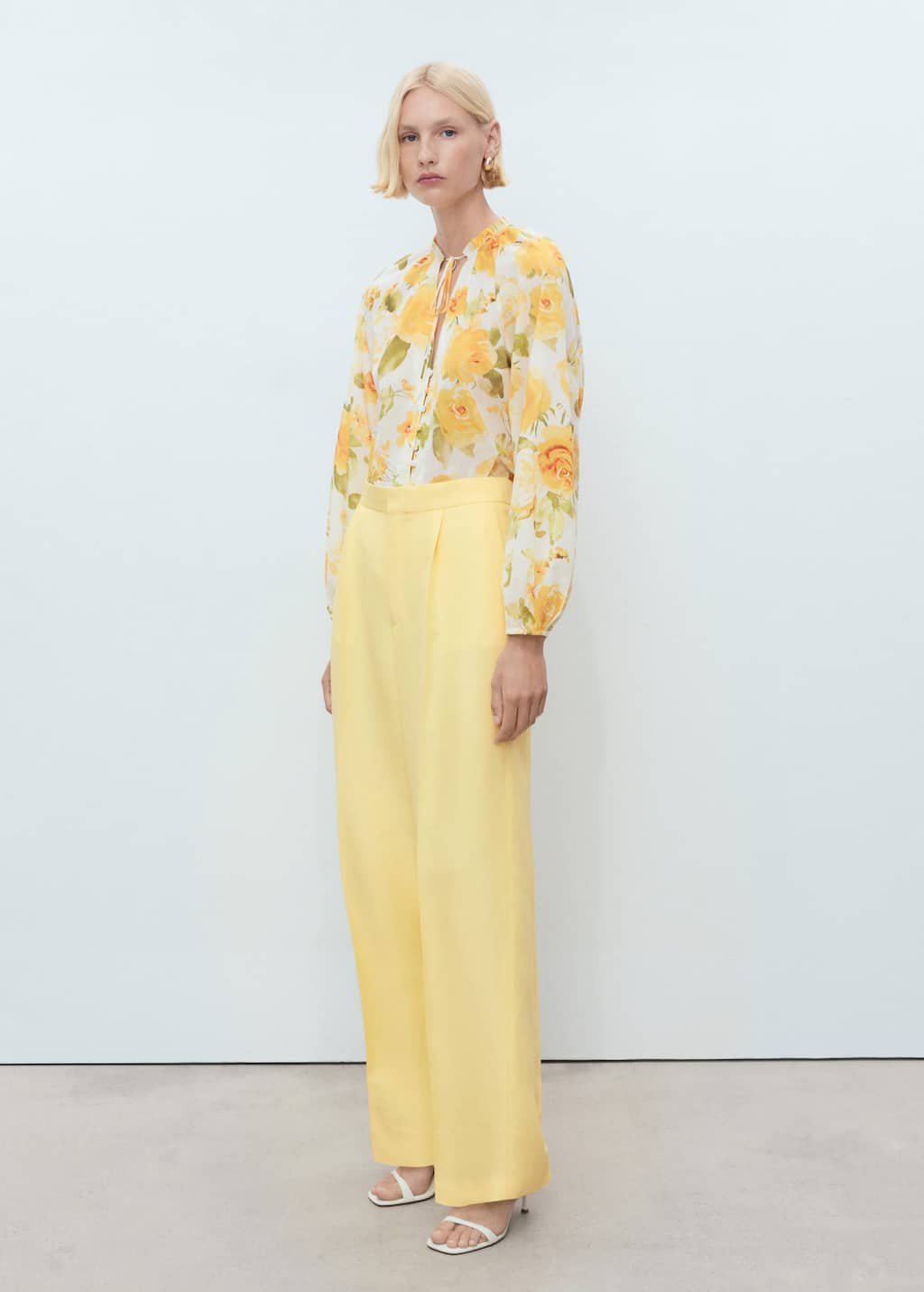 Mango Linen-blend Pleated Trousers Yellow In Yellow