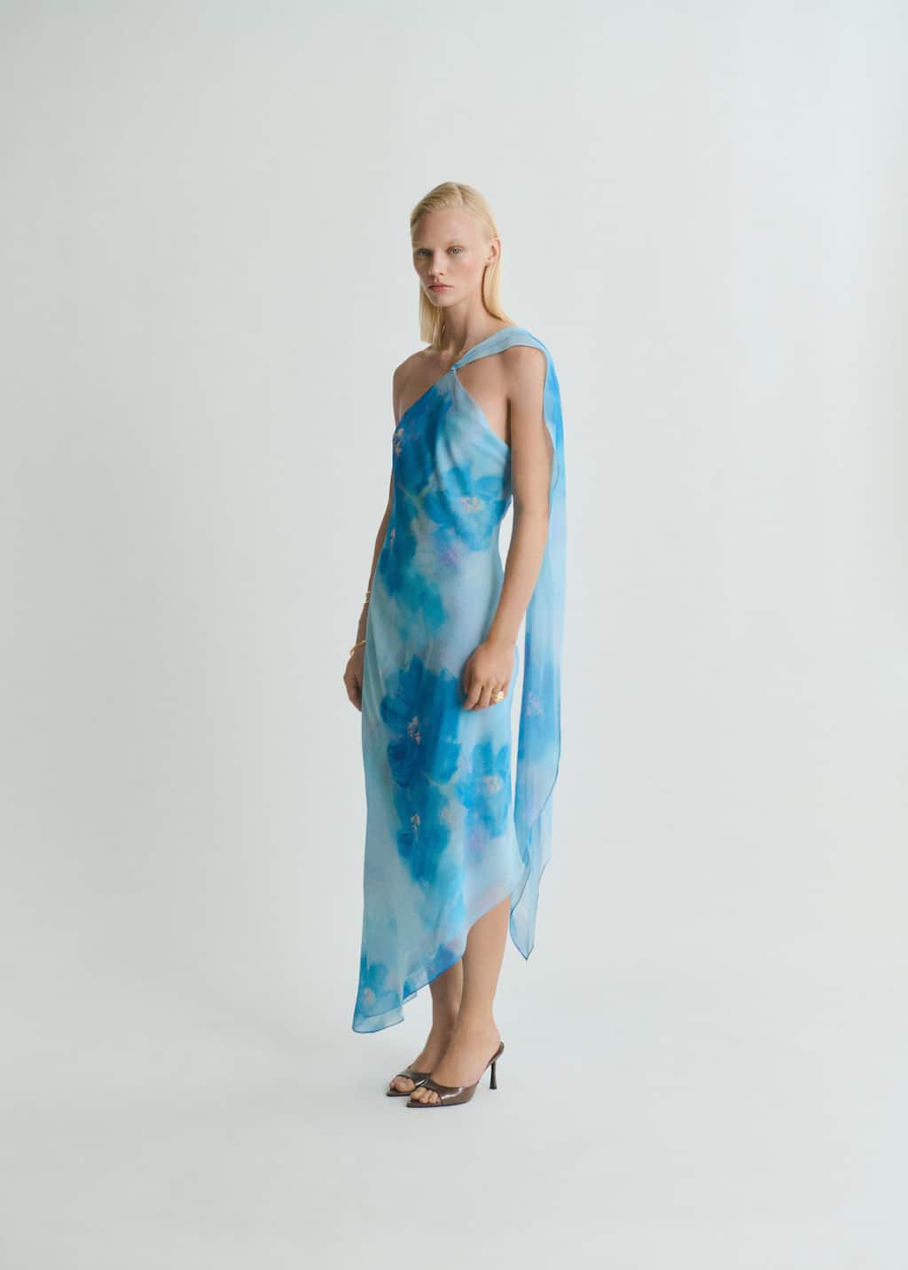 Asymmetrical floral scarf dress