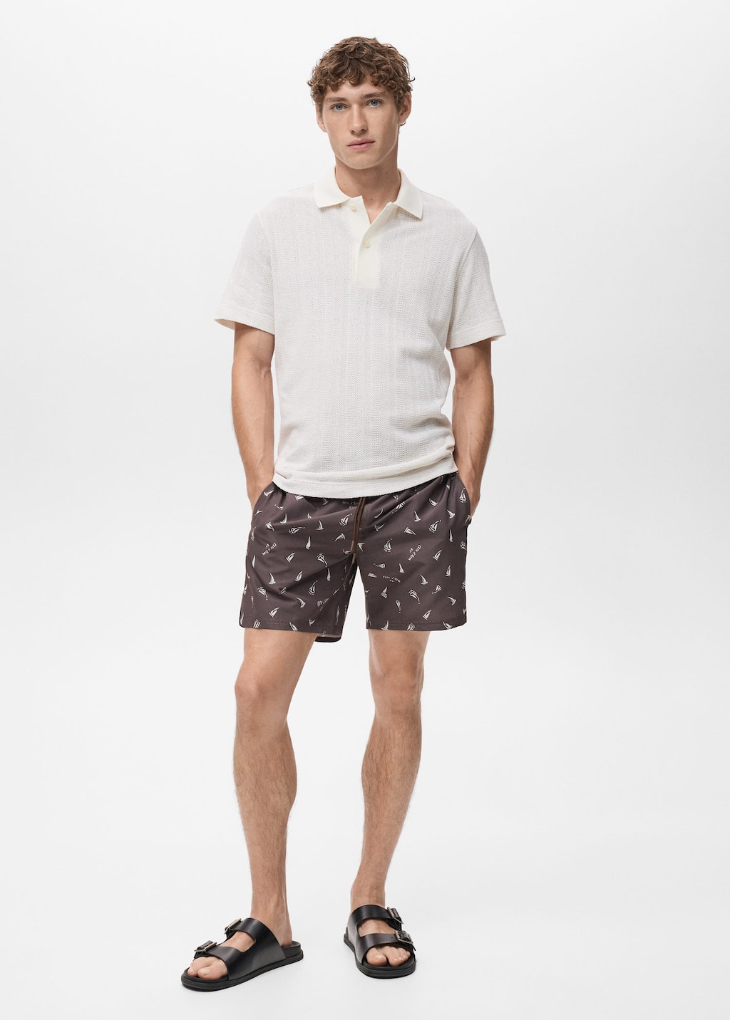 Mango Man Maillot De Bain Imprimé Voiliers Marron - Homme - Xl -