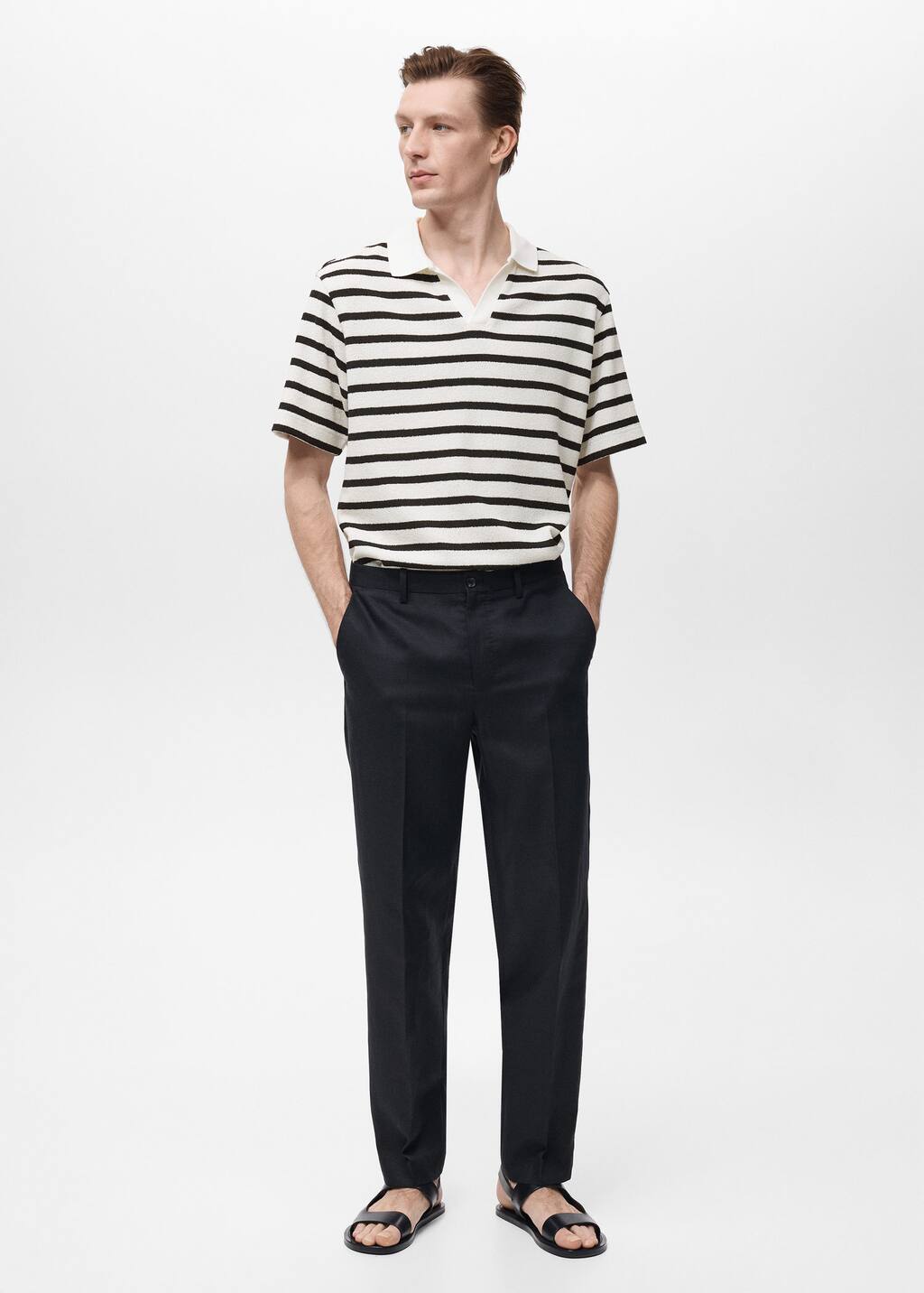 Striped textured knitted polo shirt