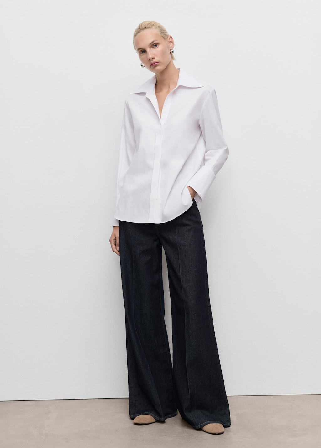 Mango Chemise En Mélange De Coton À Col Rabattu Blanc Cassé - Femme - L -  In White