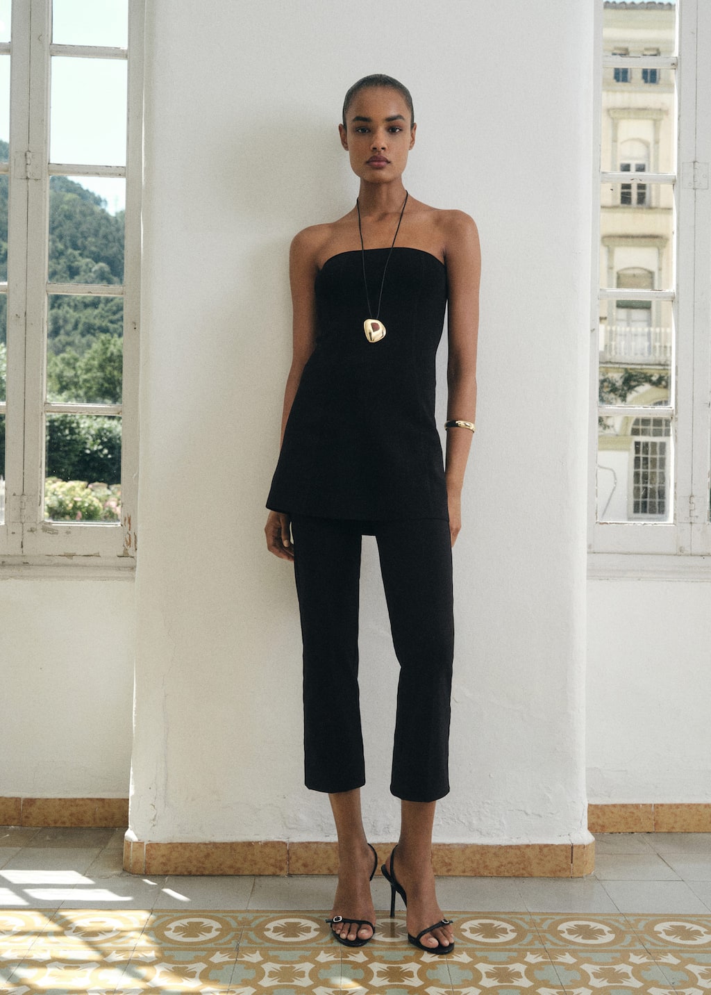 Mango Strapless Knitted Top Black In Black