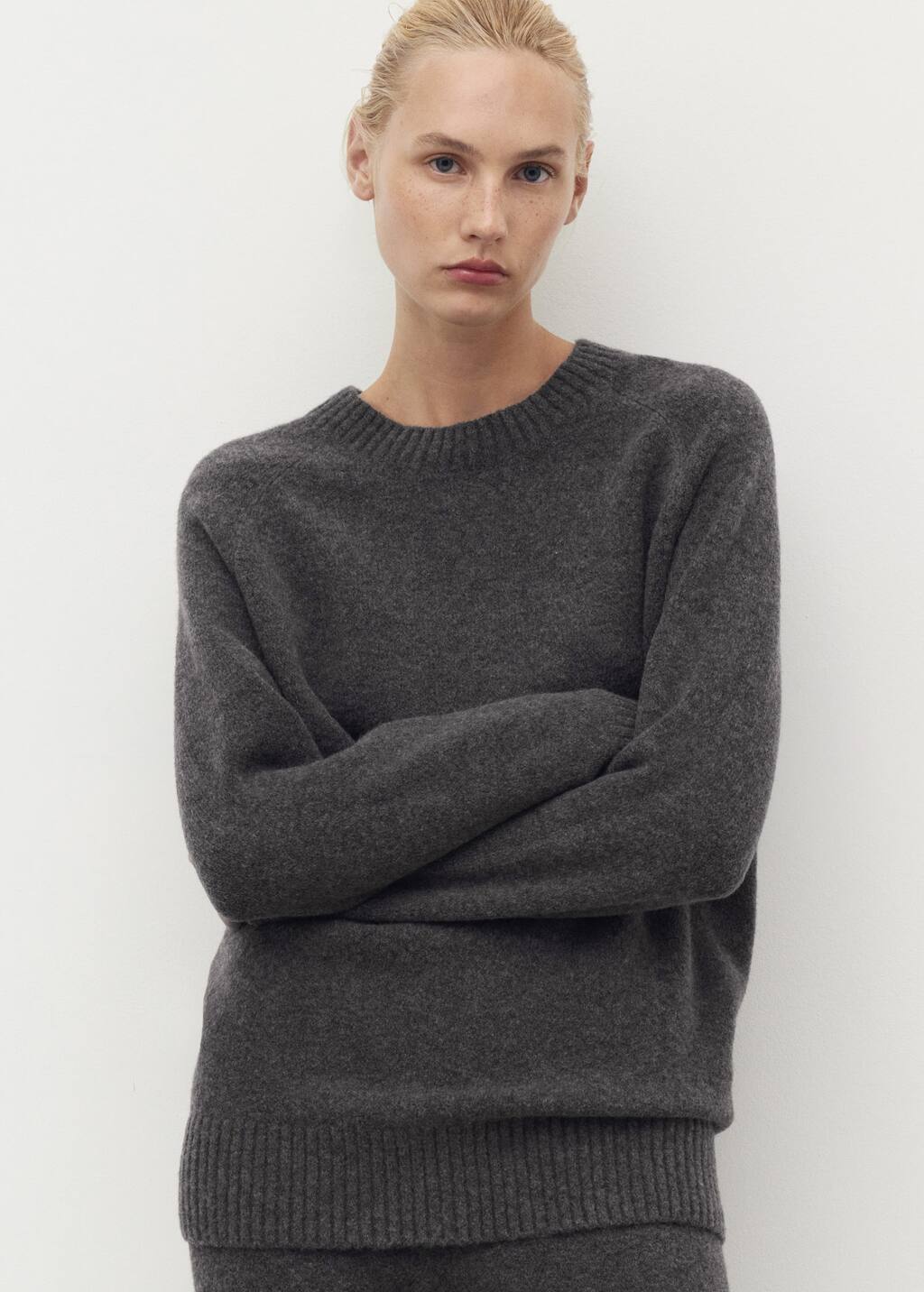 Mango Pull-over Maille Col Rond Gris Anthracite - Femme - M - In Black