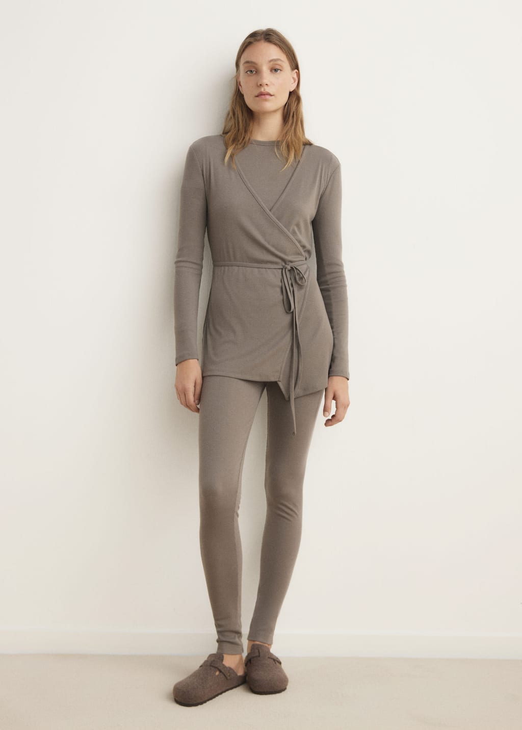 Mango Rib-knit Cardigan With Tie Medium Brown In Gray