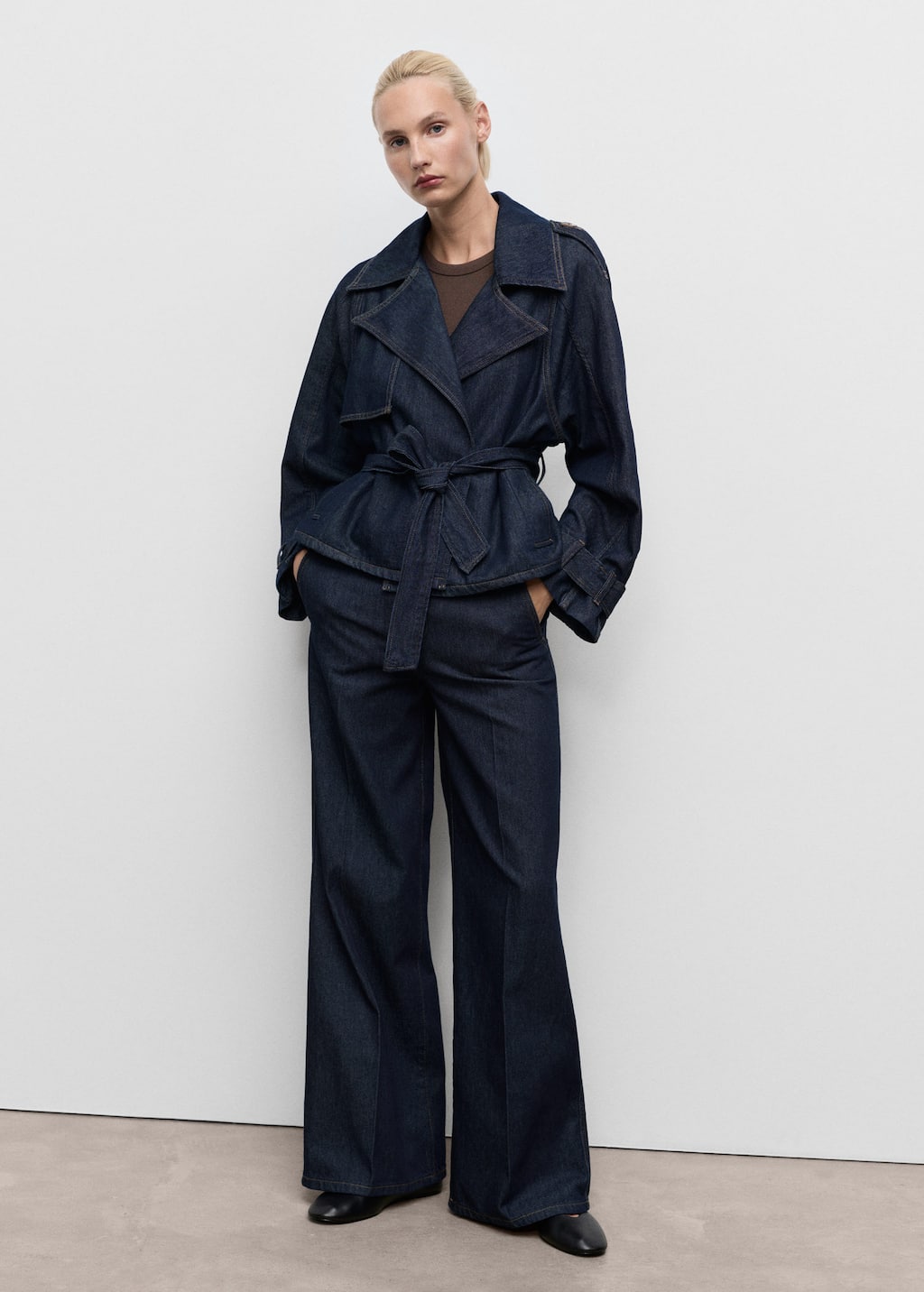 Mango Wide Leg Denim Trousers With Belt Loops Open Blue In Blue