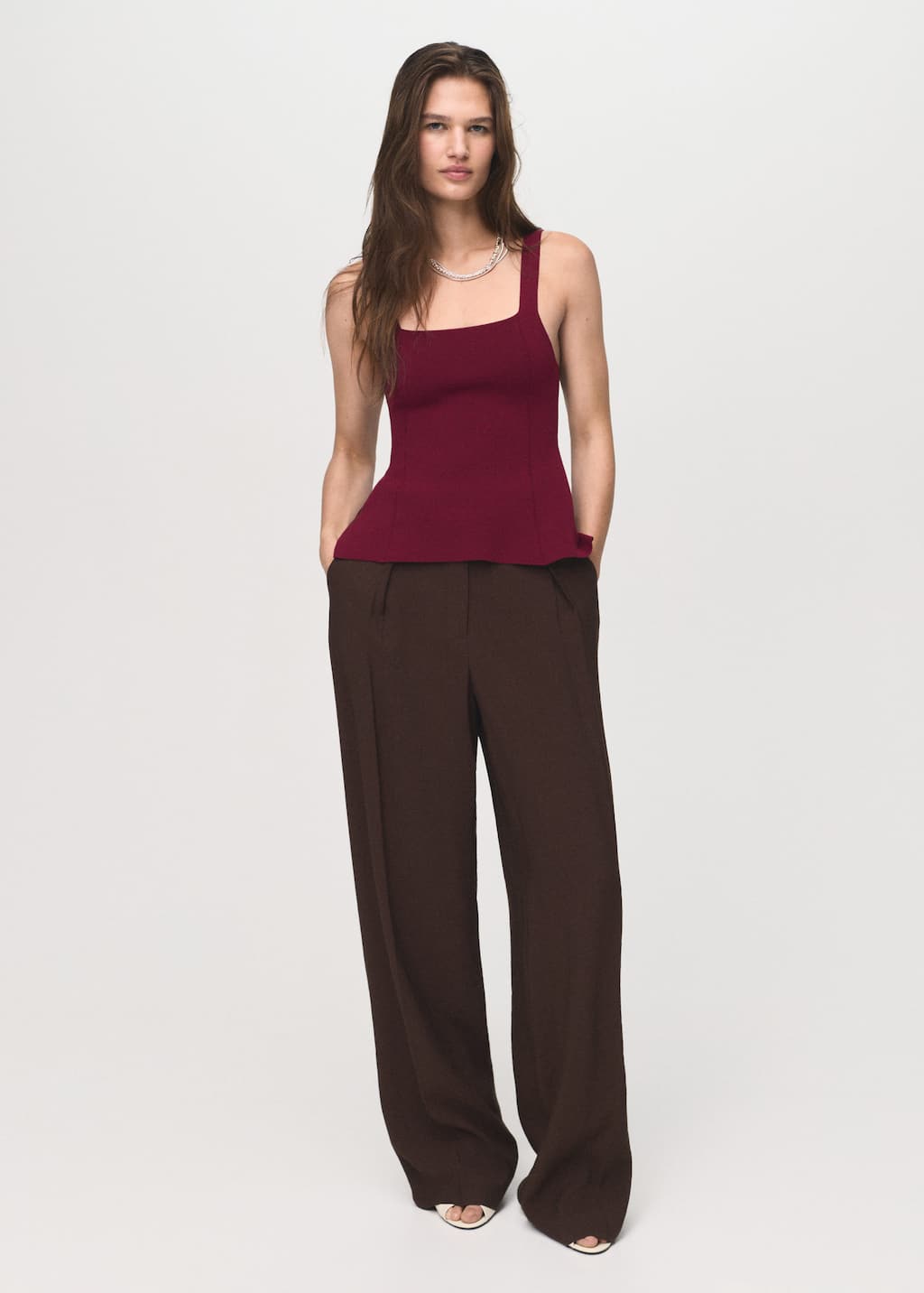 Mango Top En Tricot Évasé Lie De Vin - Femme - L - In Burgundy