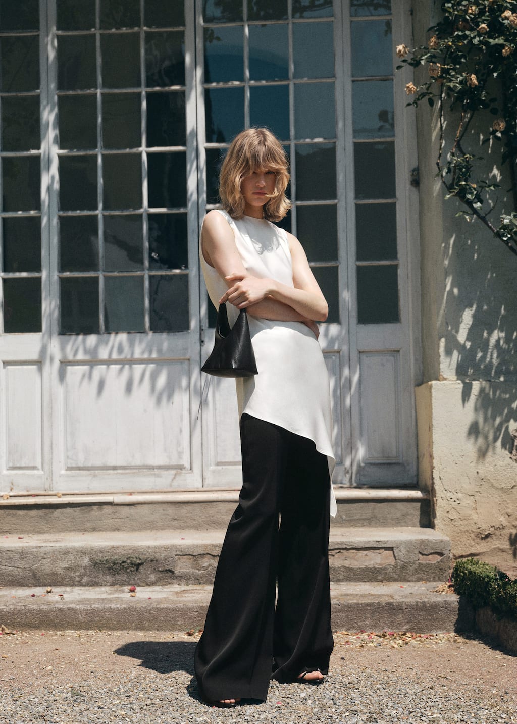 Mango Asymmetrical Satin Top White In Yellow