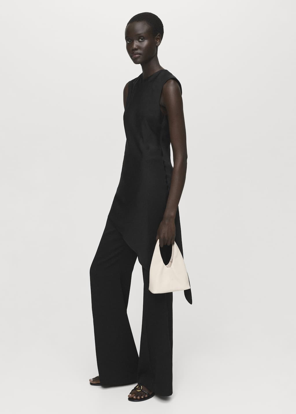 Mango Asymmetrical Satin Top In Black