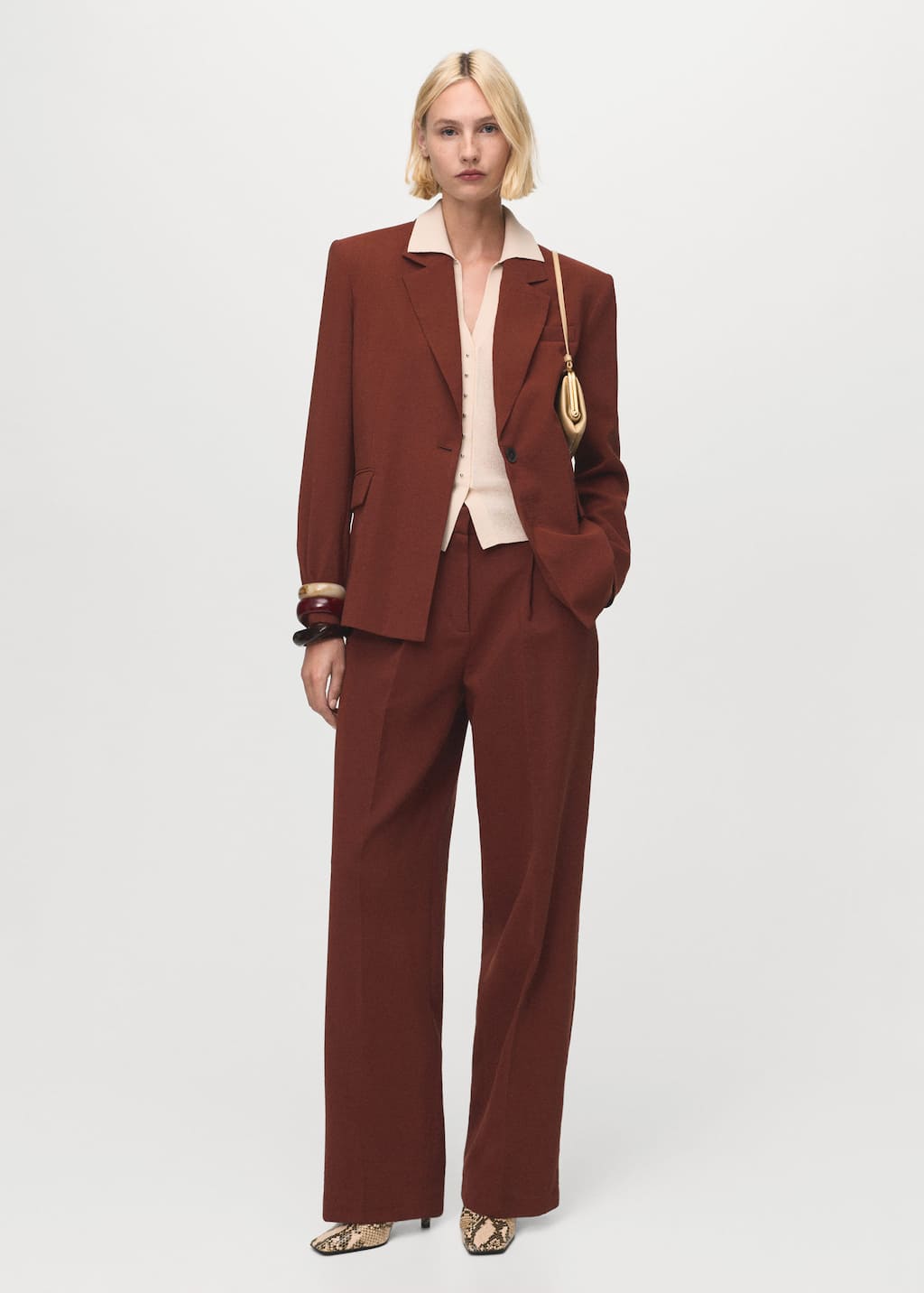 Mango Modal Suit Blazer In Orange