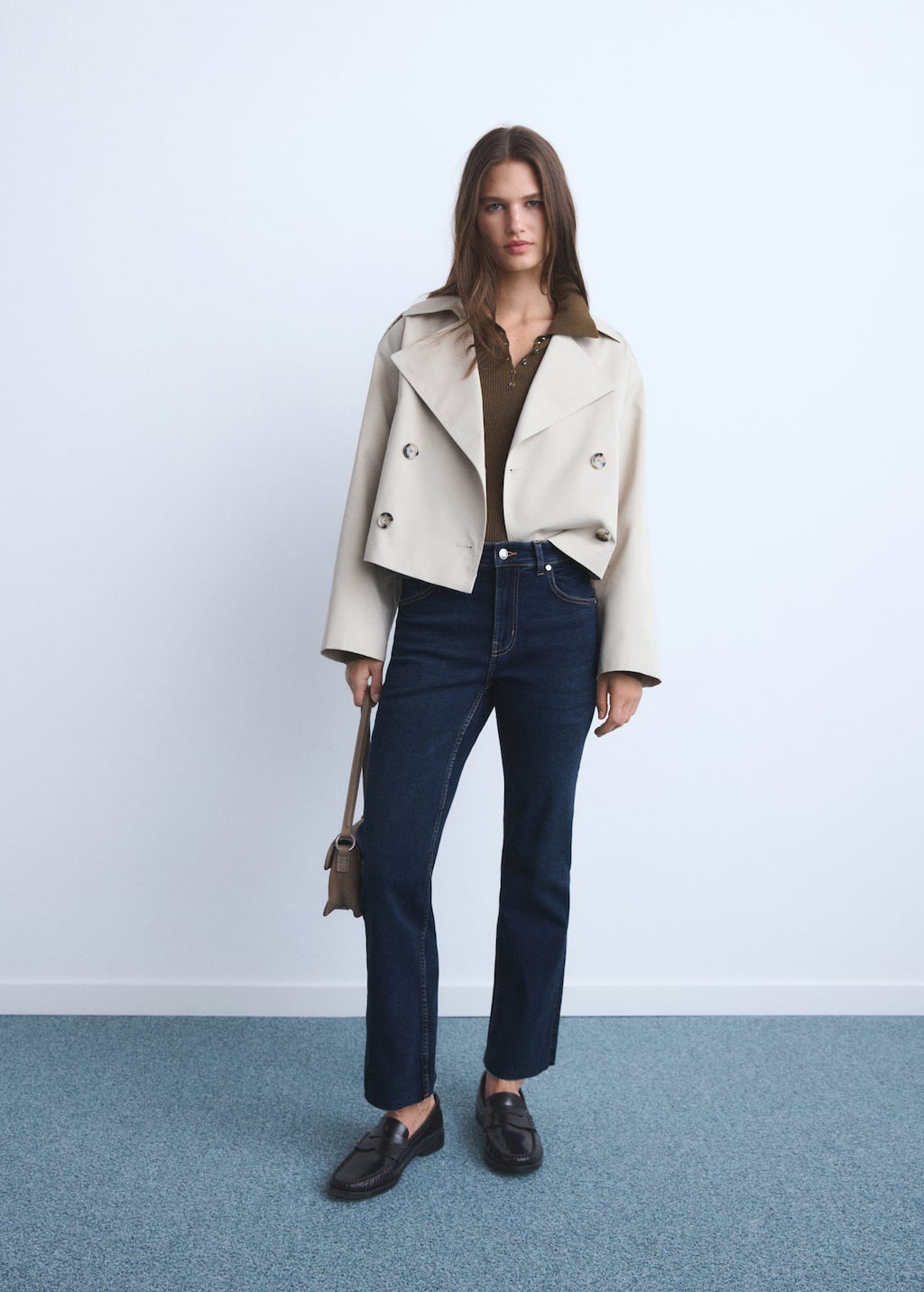 Mango Sienna Flared Cropped Jeans In Blue