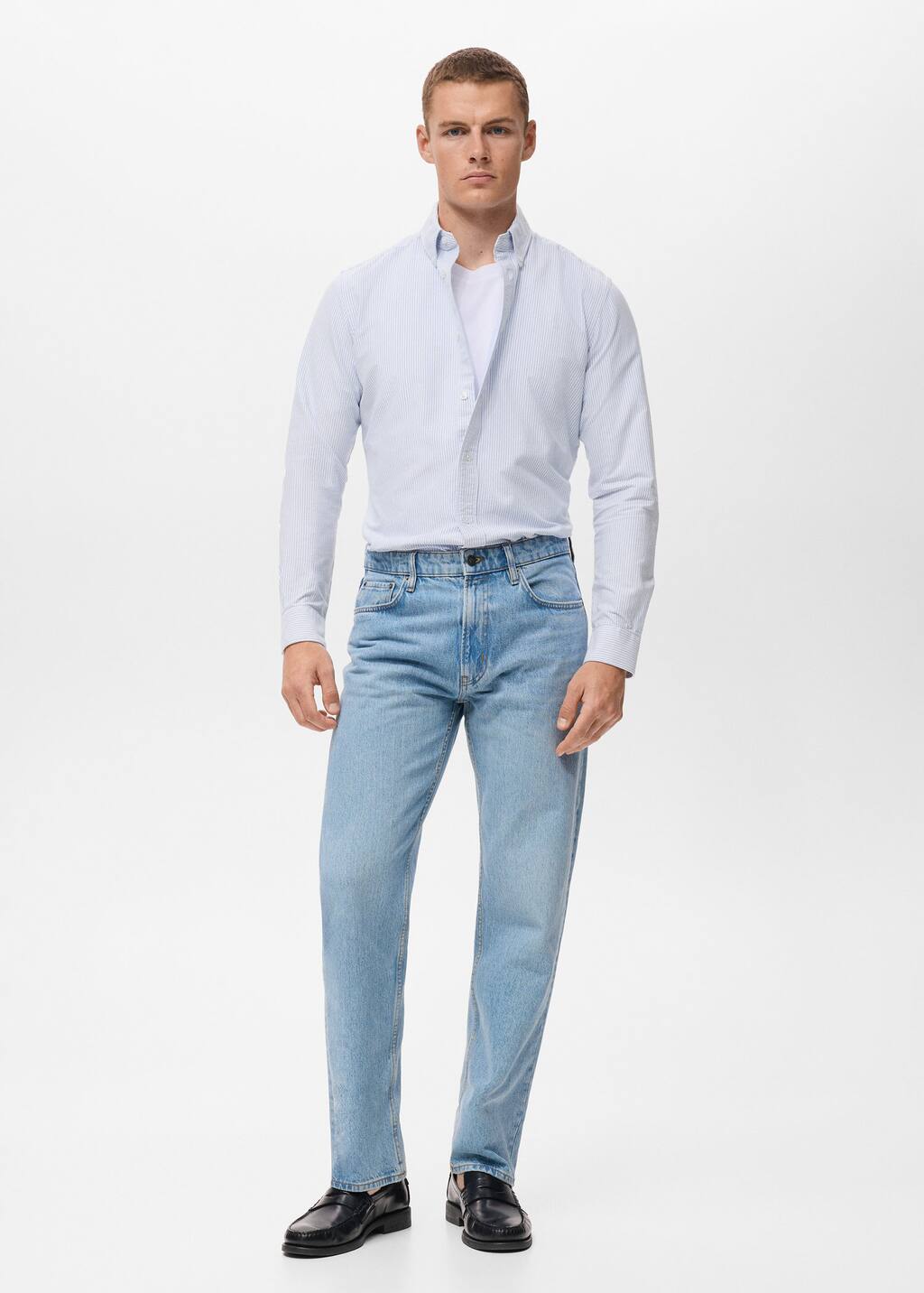 Mango Man 100% Cotton Kodak Striped Shirt Sky Blue In Blue
