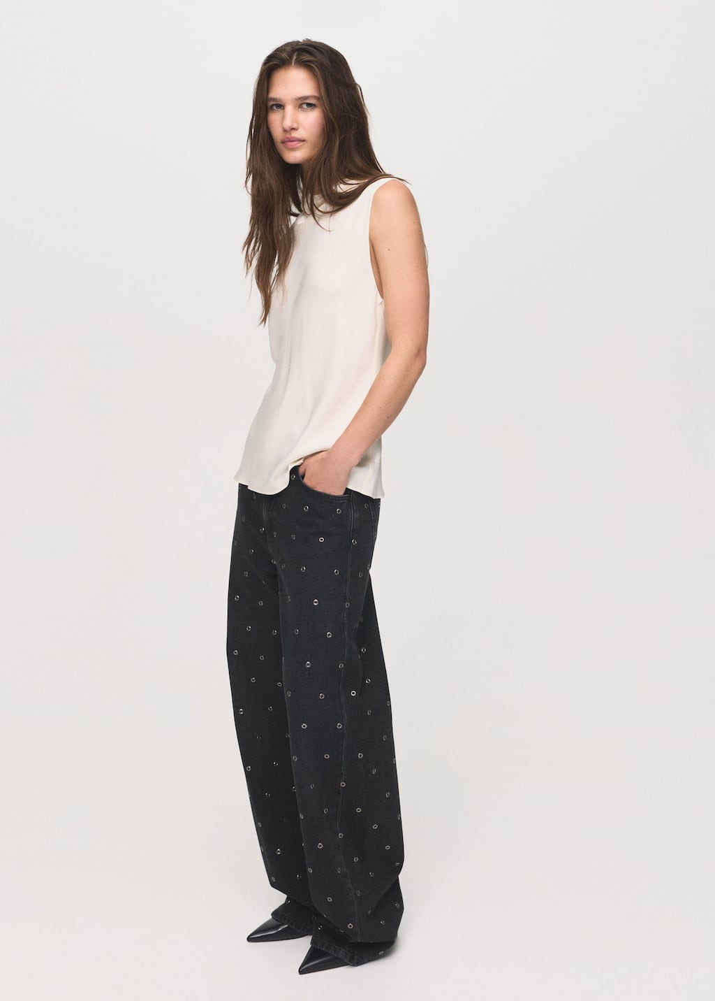 Mango Jean Ballon Aillets Black Denim - Femme - 42 -  In Black