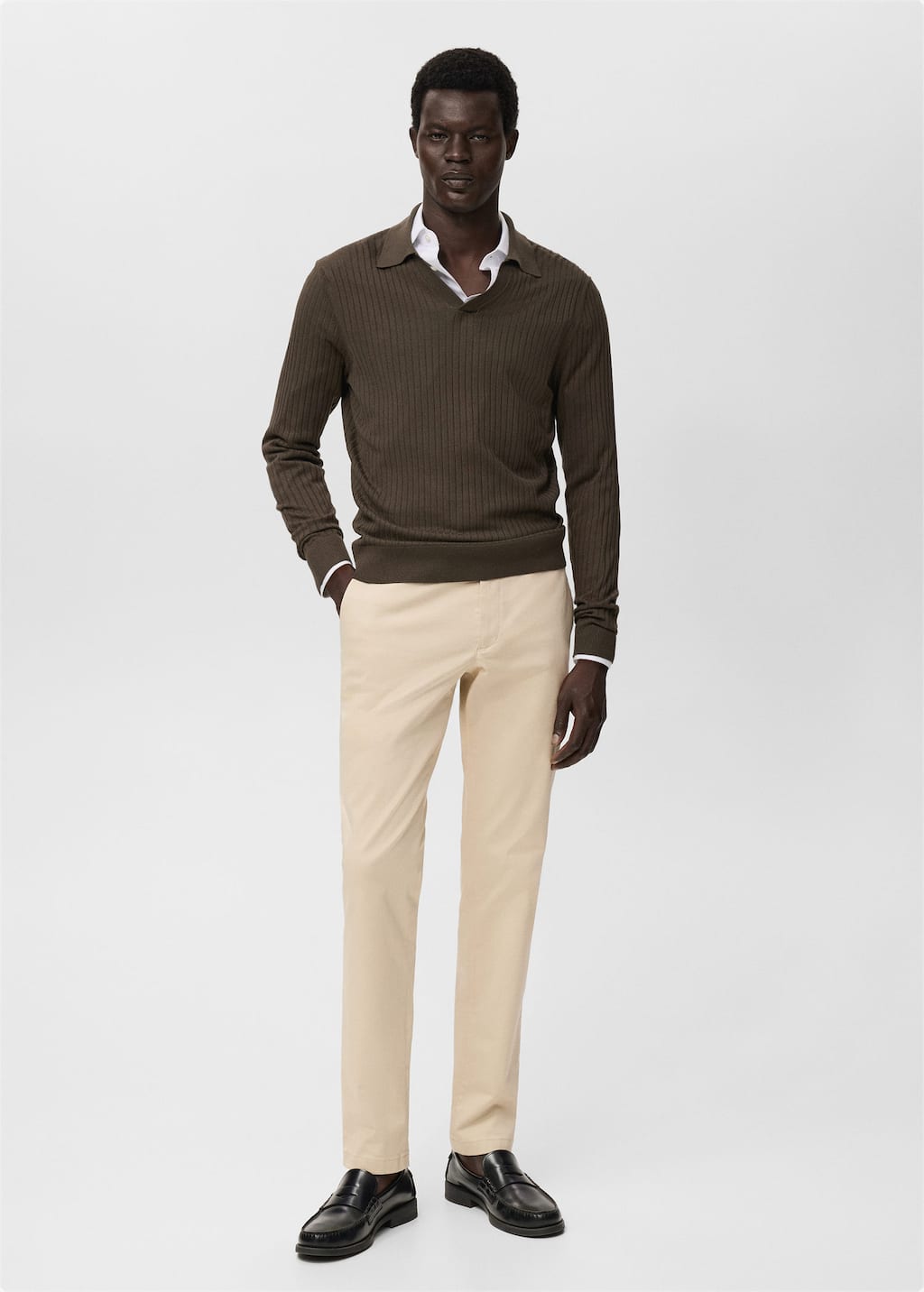 Mango Man Slim Fit Serge Chino Trousers Ecru In Sand