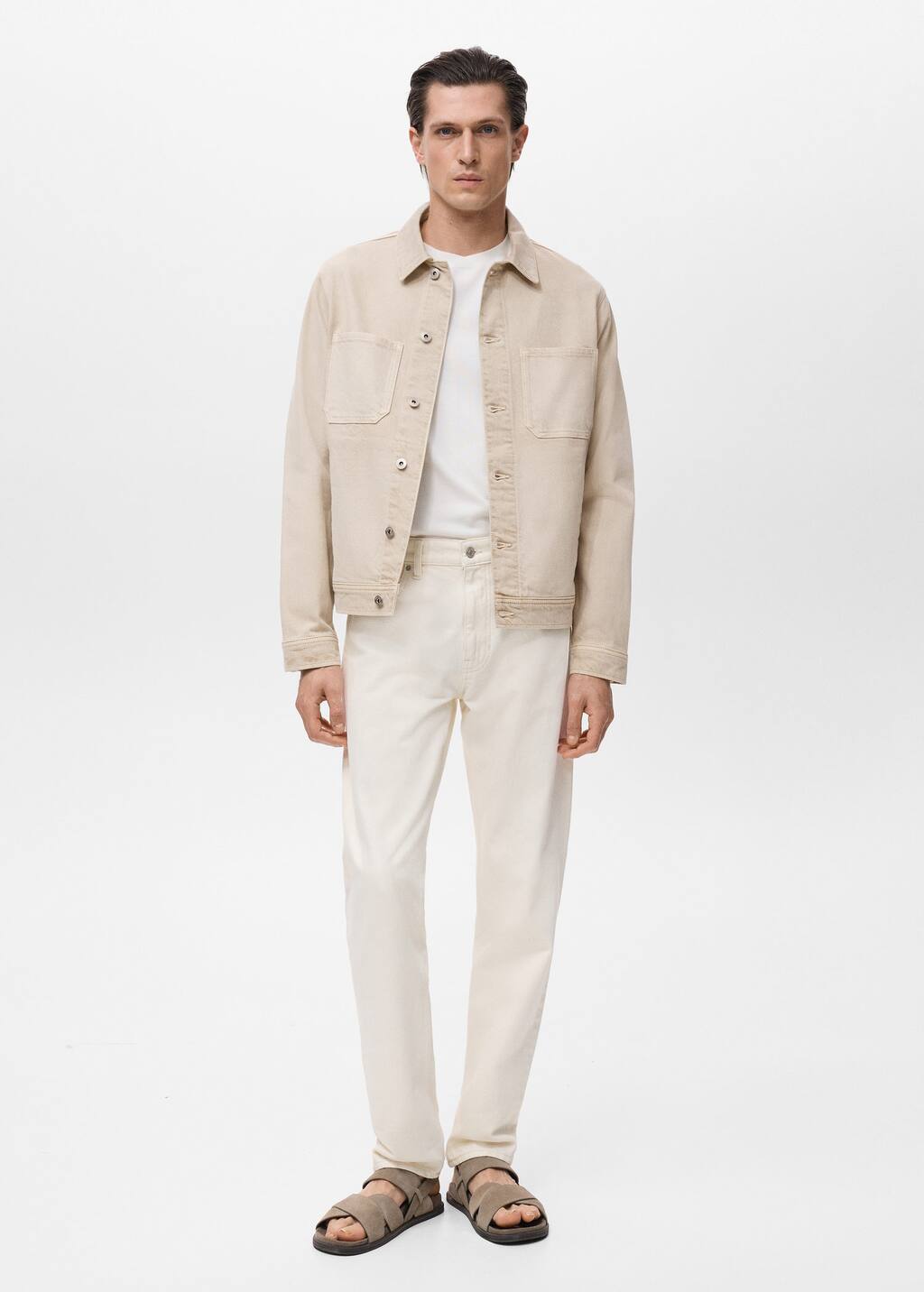 Mango Man Denim Jacket Pockets Sand In Sand