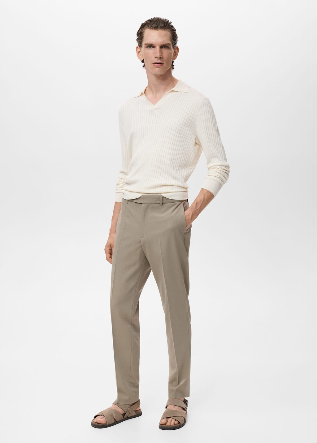 Mango Man Pleated Slim-fit Pants In Brown