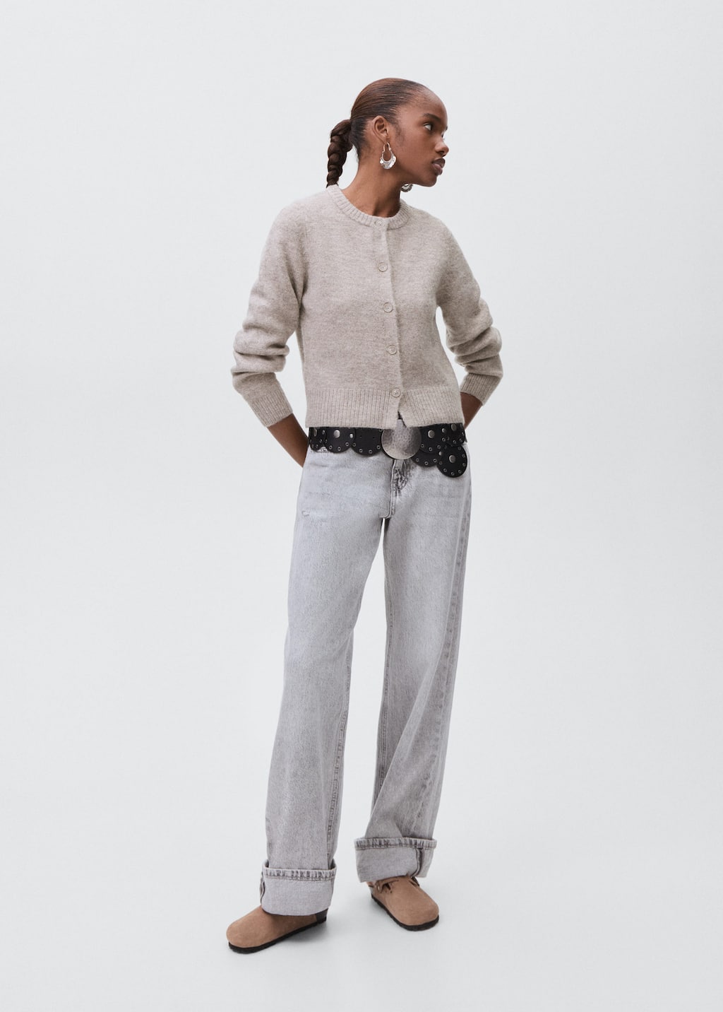 Mango Teen Knitted Button Cardigan Medium Brown In Gray