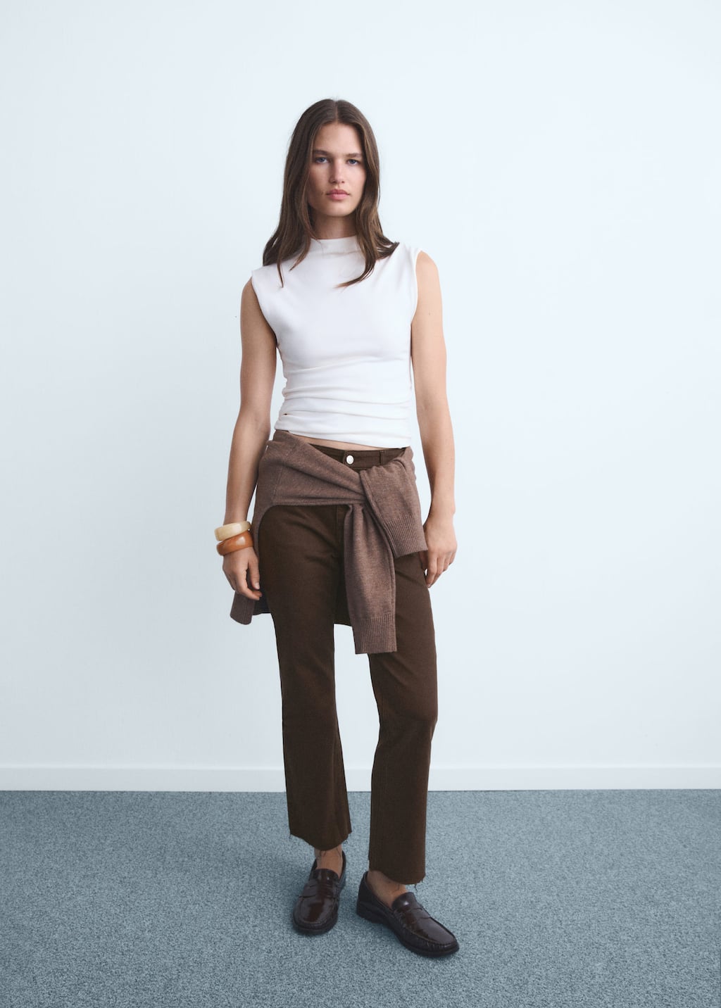 Mango Sienna Flared Cropped Jeans Chocolate In Brown